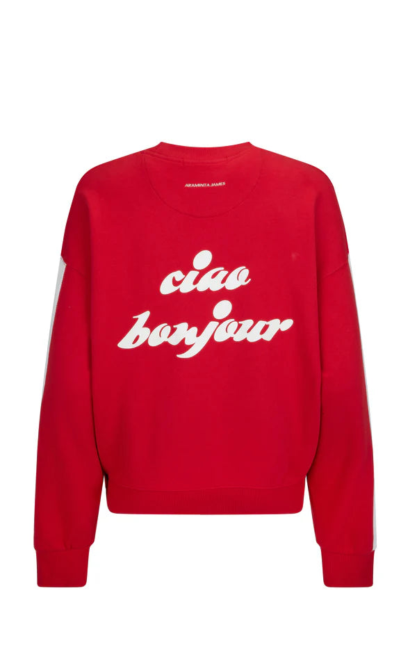 Ciao Bonjour Cherry Print Sweatshirt - Stylish Casual Pullover for Women | Perfect for Travel, Outings & Everyday Wear