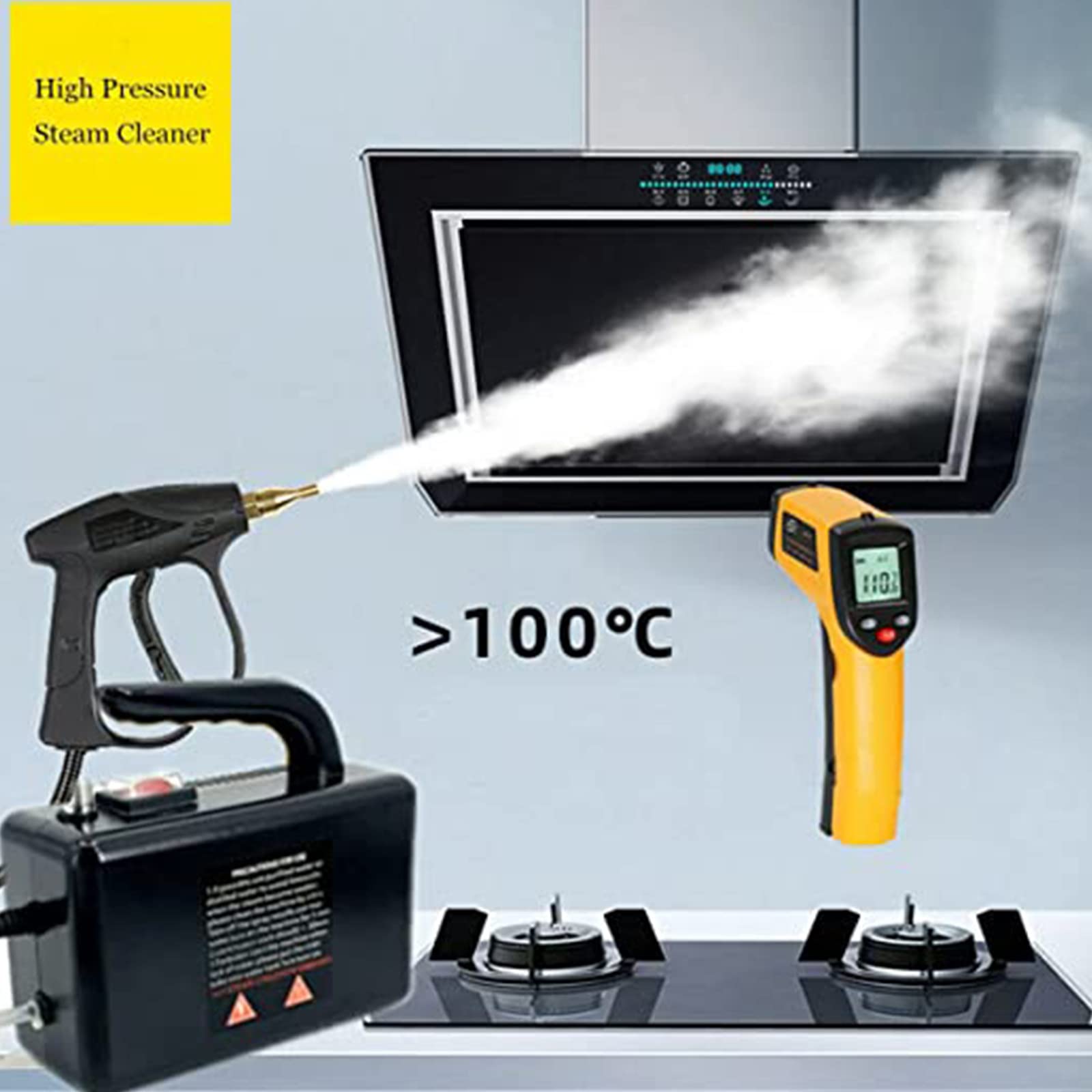 1700W 110V High Temperature Pressurized Steam Cleaner - Portable Multi-Purpose Steam Cleaning Machine for Furniture, Car, Home - Powerful Handheld Steamer with 15 Accessories - Ideal for Deep Cleaning Floors, Upholstery, Tiles & Grout (Black)