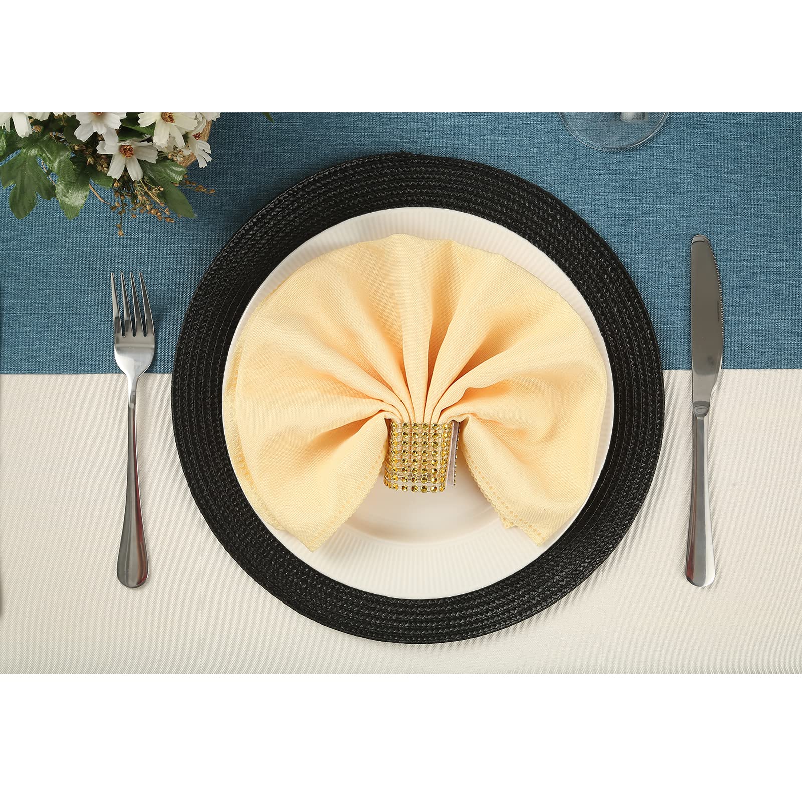 Round Non-Slip Heat Resistant Washable Placemats Set of 6 - 12.6 Inch Small Circle Table Mats for Dining Table (Black) | Perfect for Everyday Meals, Dinner Parties & Home Decor