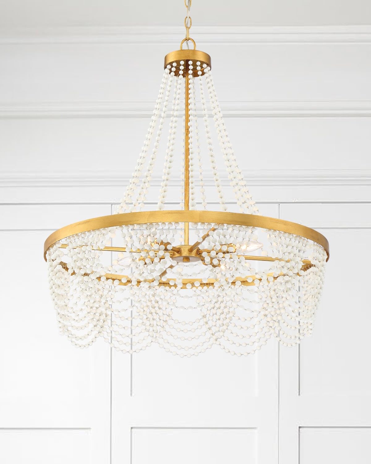 Crystorama Fiona 4-Light Antique Gold Chandelier with White Crystal Beads - Elegant Dining Room Lighting for Home Decor