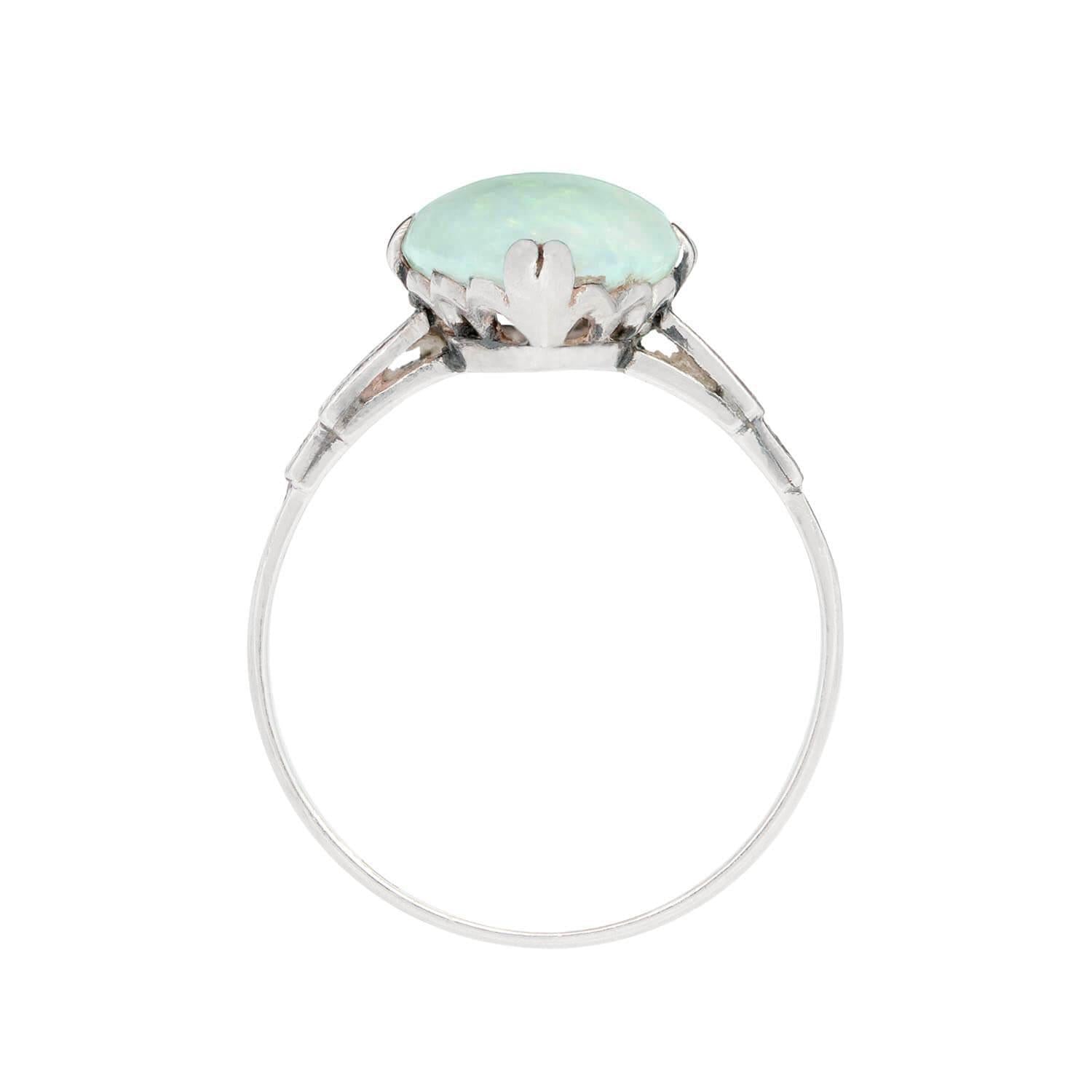 Exquisite Edwardian Platinum Marquise Cut Opal Ring - Vintage Inspired Jewelry for Weddings, Anniversaries & Special Occasions
