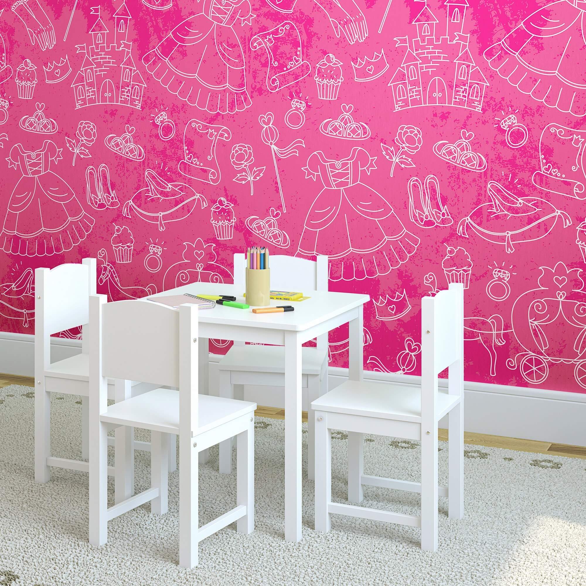 Pink Royalty Children's Peel and Stick Removable Wallpaper - Self-Adhesive Nursery Decor for Girls' Bedroom & Playroom