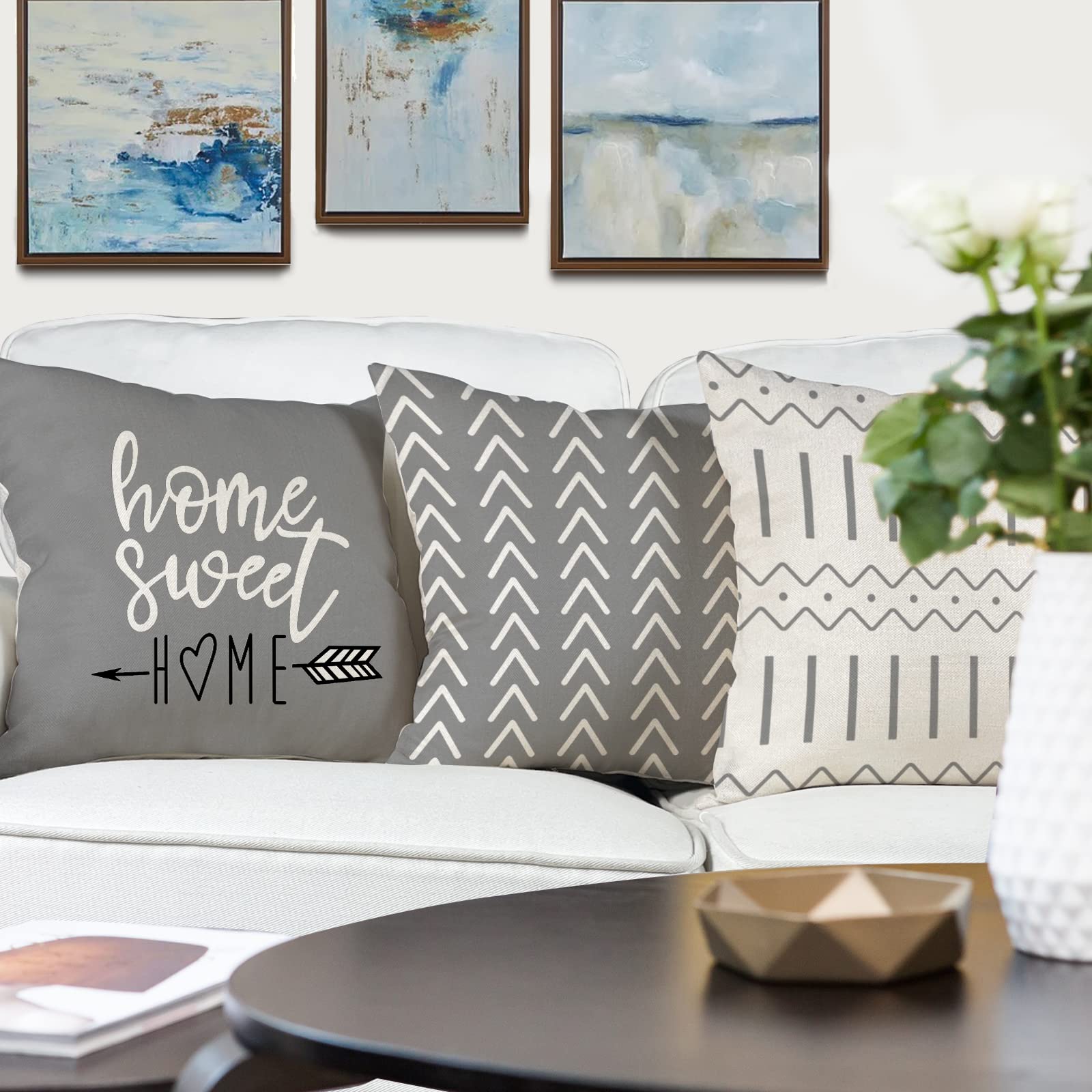 YCOLL 20x20 Inch Pillow Covers Set of 4 - Modern Decorative Linen Fabric Throw Pillow Cases for Sofa, Couch, Bed & Car - Gray - Perfect for Living Room, Bedroom & Outdoor Decor