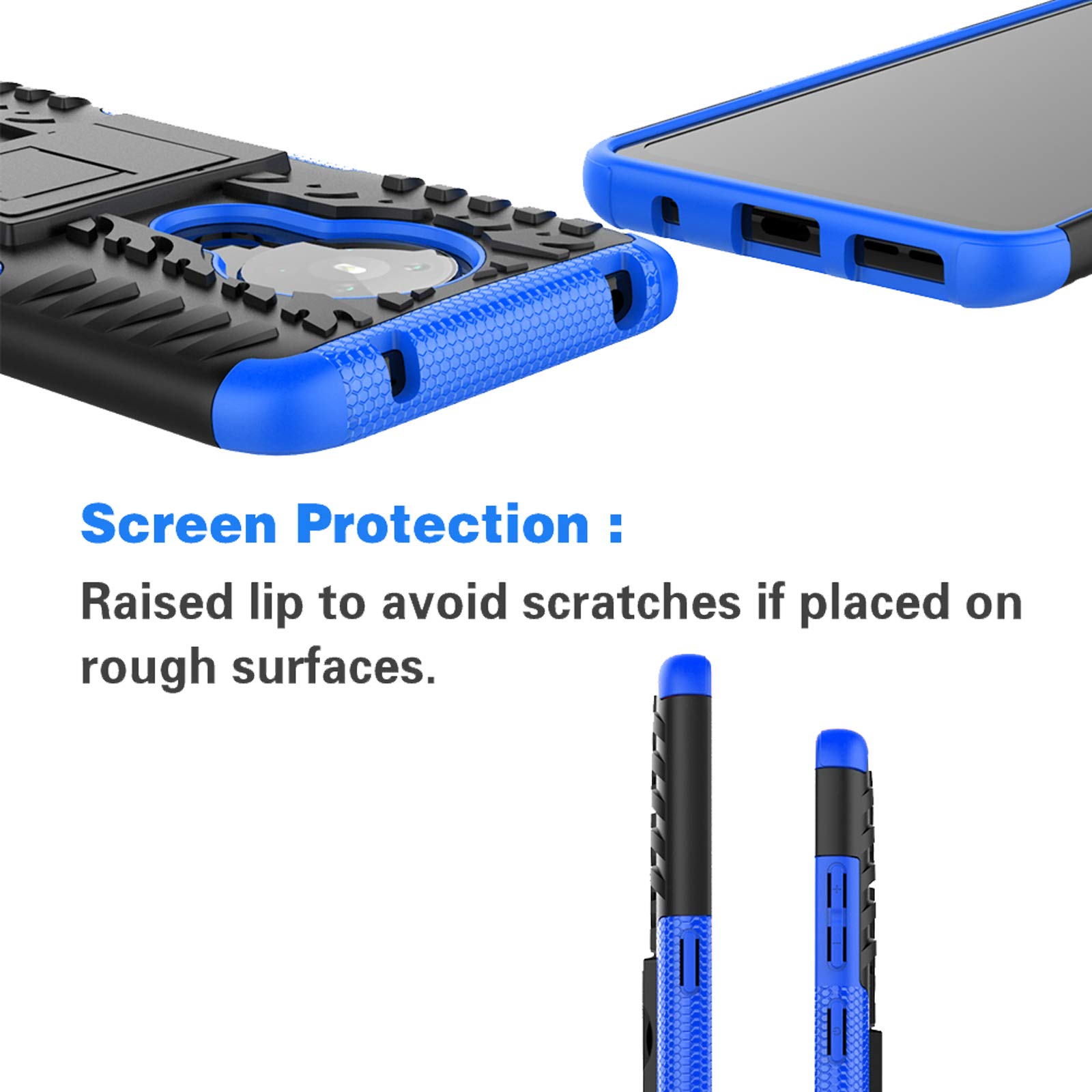Durable Rugged Hybrid Phone Case for Nokia 5.3 with Tempered Glass Screen Protector & Kickstand - Shockproof Protective Cover for Men, Women, Boys & Girls (Black/Blue) - Perfect for Outdoor Activities, Work & Daily Use