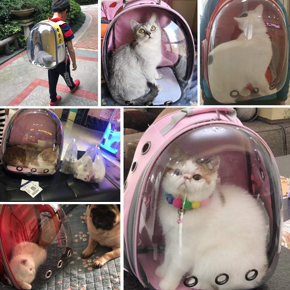 Breathable Transparent Cat Carrier Backpack - Portable Pet Travel Bag for Small Dogs & Cats, Space Capsule Design, Pink - Perfect for Air Travel, Vet Visits & Outdoor Adventures