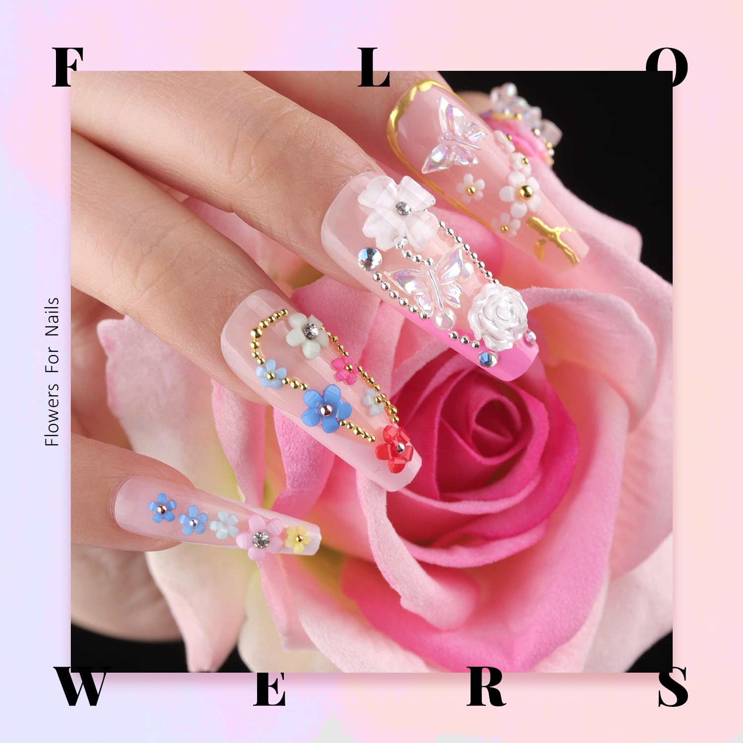 3D Nail Charms Kit with Rhinestones, AB Gems, Caviar Beads & Flatback Pearls - UV Curing Glue Gel & Dotting Tools Included - Perfect for DIY Manicure, Nail Art Designs & Salon Professional Use