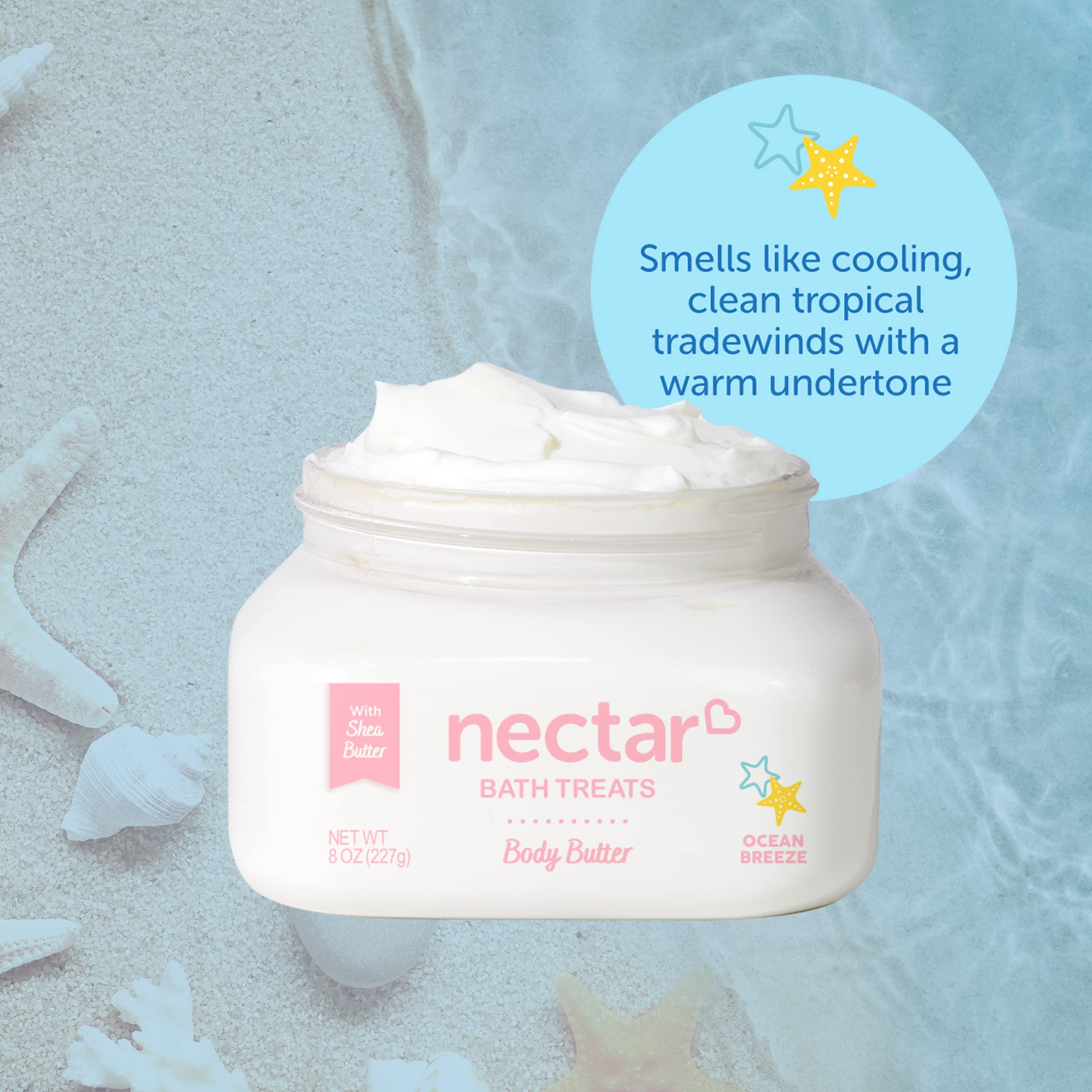 Pure Shea Butter Body Cream - Deep Hydrating Moisturizer with Avocado & Apricot Kernel Oil, 8oz (Ocean Breeze) - Ultimate Nourishment for Dry Skin - Perfect for Daily Moisturizing, After Shower Care & Winter Skin Protection