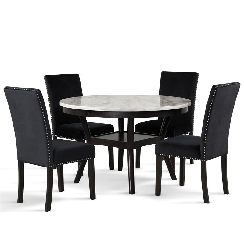 Celeste Faux Marble Round Dining Table 48 Inch - Modern Espresso Finish - Perfect for Small Space Dining Rooms, Kitchen Nooks & Apartment Living
