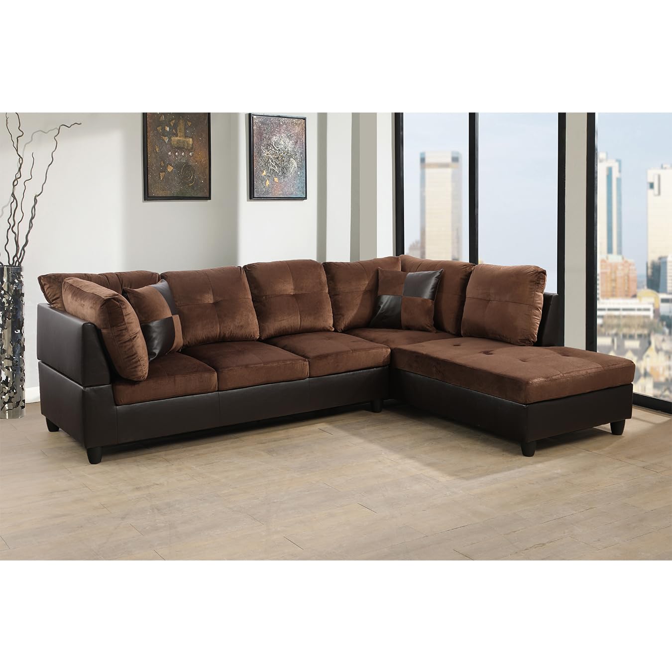 Ainehome 2-Piece L-Shaped Sectional Sofa Set with Chaise - Soft Microfabric Upholstery, Right-Hand Facing in Chocolate Brown - Perfect for Small Spaces, Apartments & Cozy Living Room Furniture