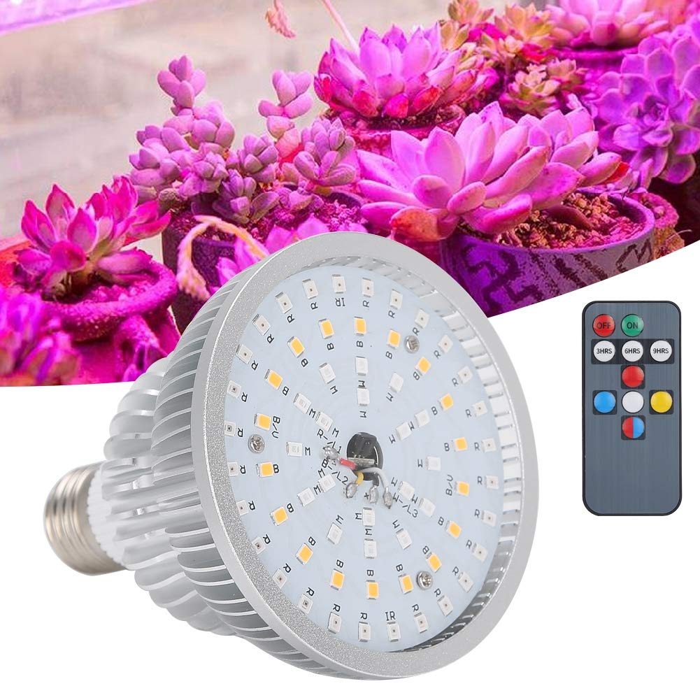 50W Full Spectrum LED Grow Light with Remote Control & Timer - 64 LED Indoor Plant Growing Lamp for Hydroponics, Greenhouse & Home Gardening