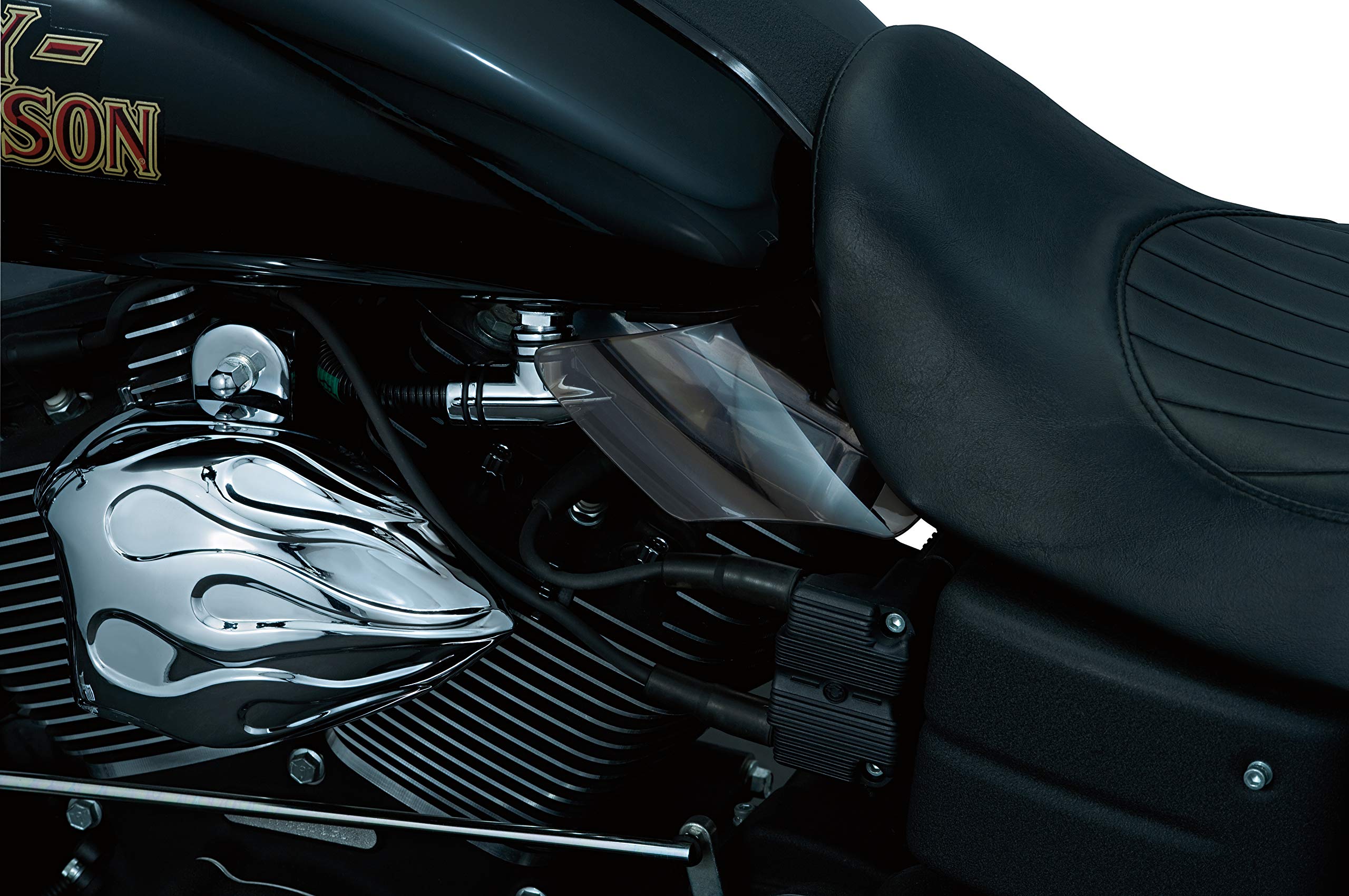 Kuryakyn 1317 Motorcycle Heat Deflector Saddle Shields for Harley-Davidson Dyna (1999-2017) - Reflective Smoke Pair | Wind Protection & Comfort for Long Rides