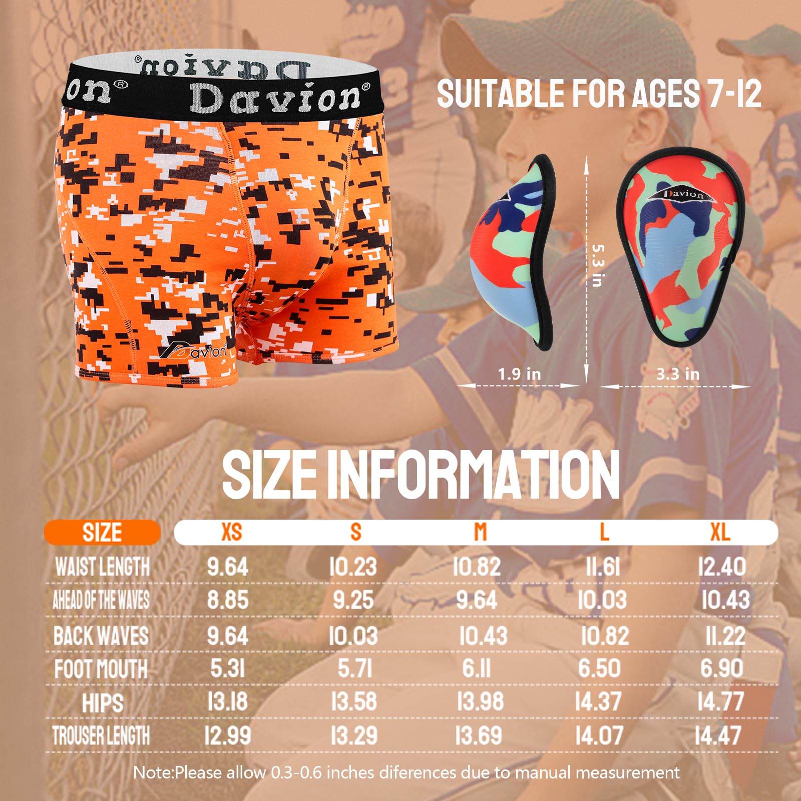 **Davion Youth Boys Baseball Cup Underwear - Soft Protective Athletic Compression Shorts for Baseball, Football, Lacrosse - Ideal for Sports Practice & Games**