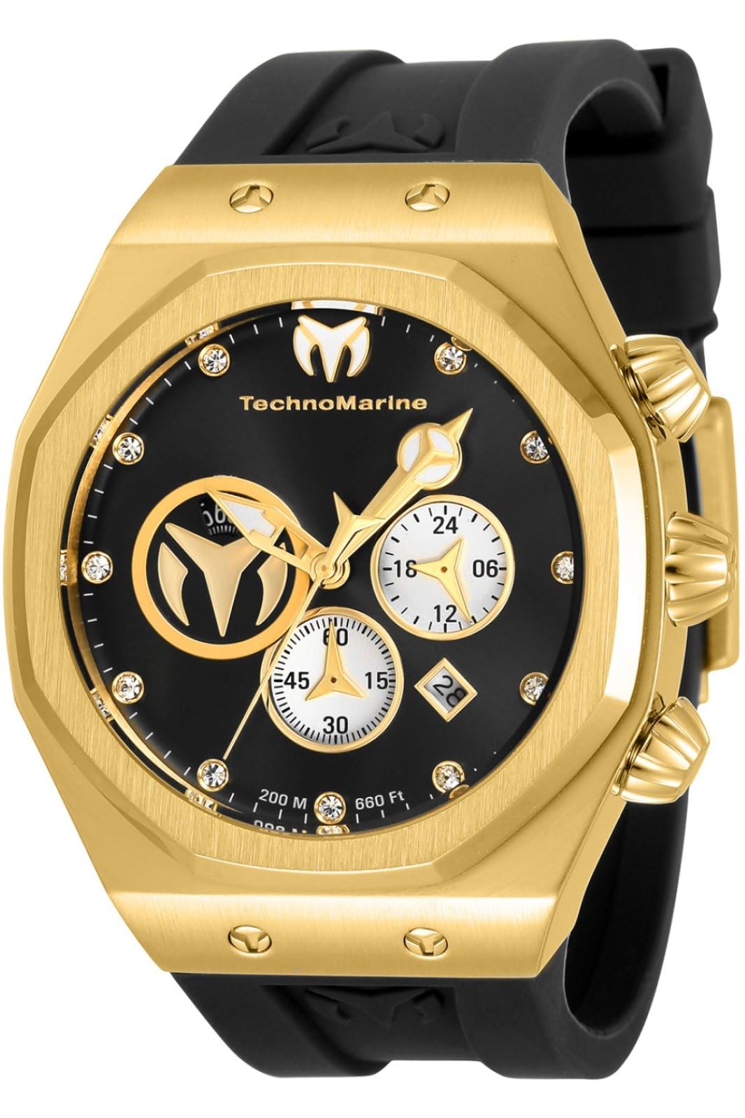 TechnoMarne Men's Reef Sun Black Stainless Steel Quartz Watch with Silicone Strap - Waterproof Durable Wristwatch for Swimming, Diving & Outdoor Activities (Model TM520002)