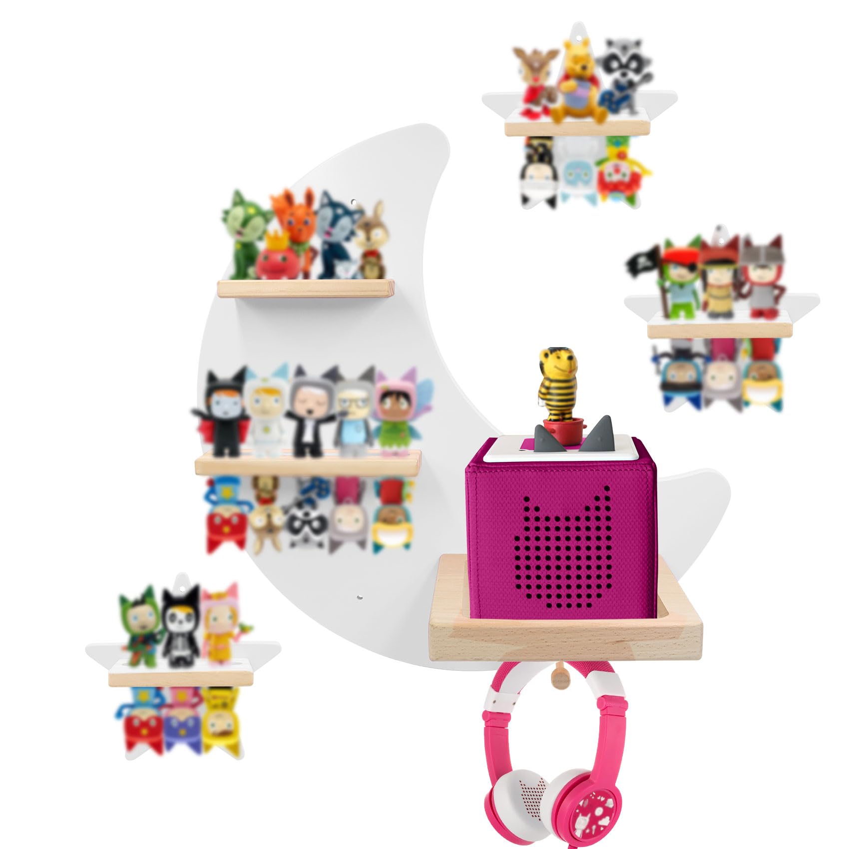 Magnetic Wooden Floating Shelves for Toniebox - Wall Mounted Storage Set for Tonie Figures, Compatible with Tonie Box Player - Perfect for Kids' Room Organization & Display