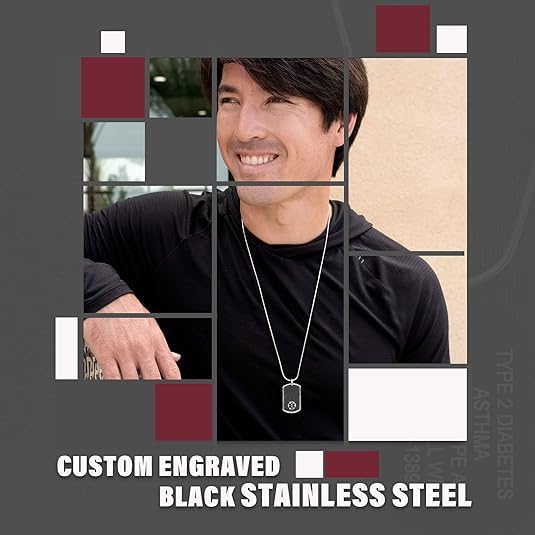 Divoti Custom Engraved Black Dog Tag Medical ID Necklace for Men & Women - Emergency Medical Alert Jewelry for Allergies, Diabetes & Heart Conditions
