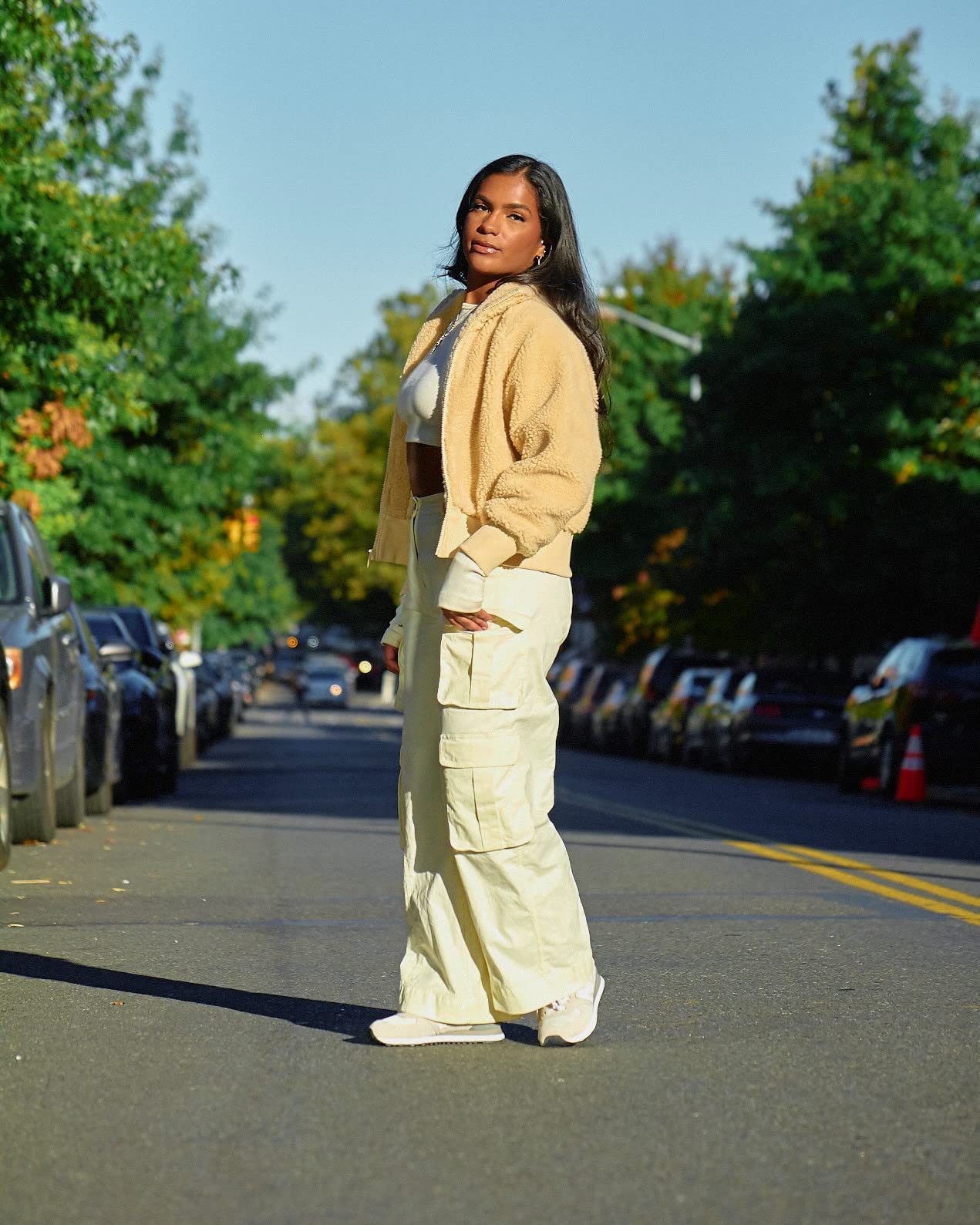 The Drop Women's Whisper White Cargo Pants by @monetmcmichael - Stylish Casual & Streetwear Pants for Everyday Wear, Travel & Outdoor Activities