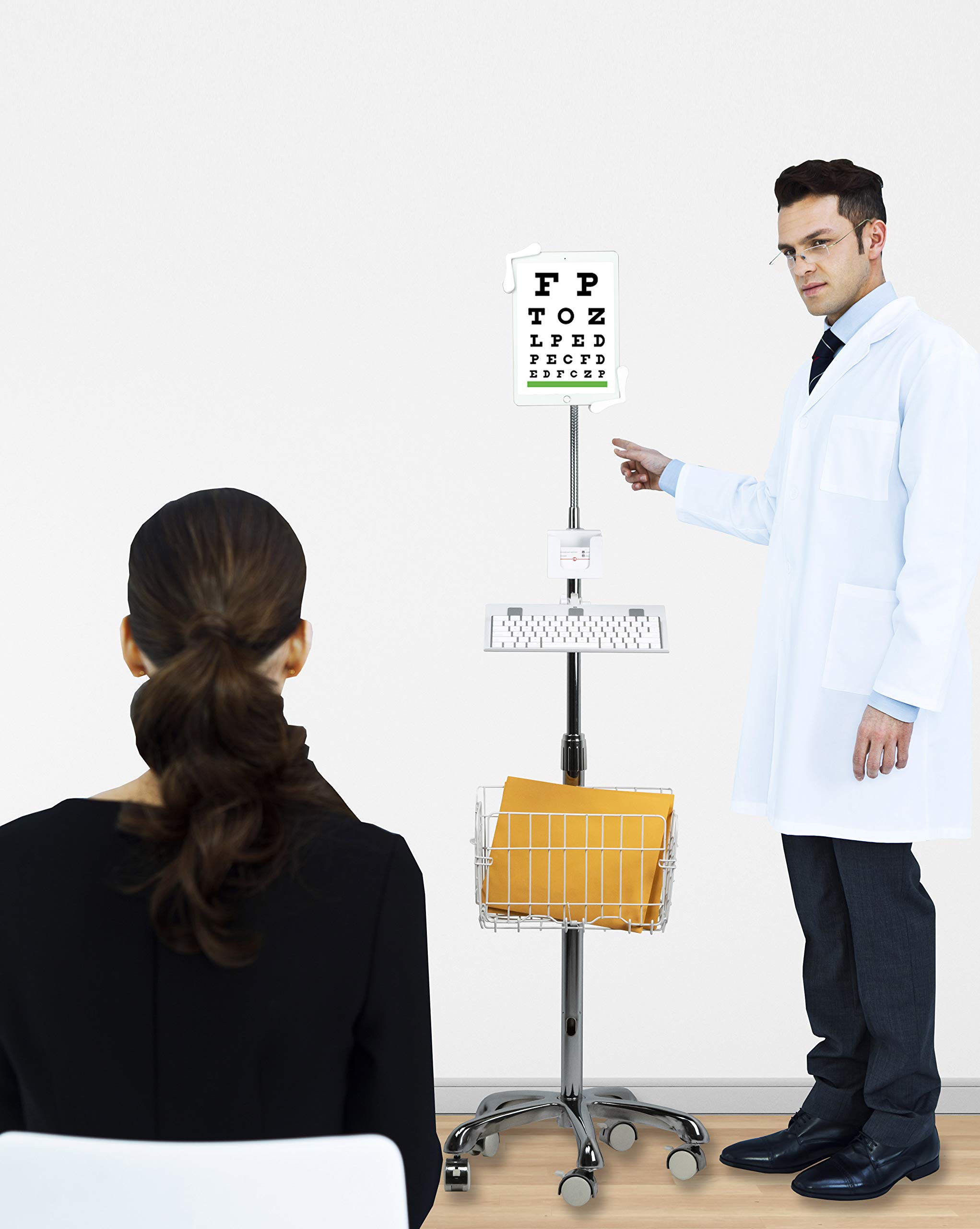 Heavy-Duty Adjustable Gooseneck Floor Stand with VESA Mount & Storage Basket - Compatible with iPad 7th/8th/9th Gen 10.2