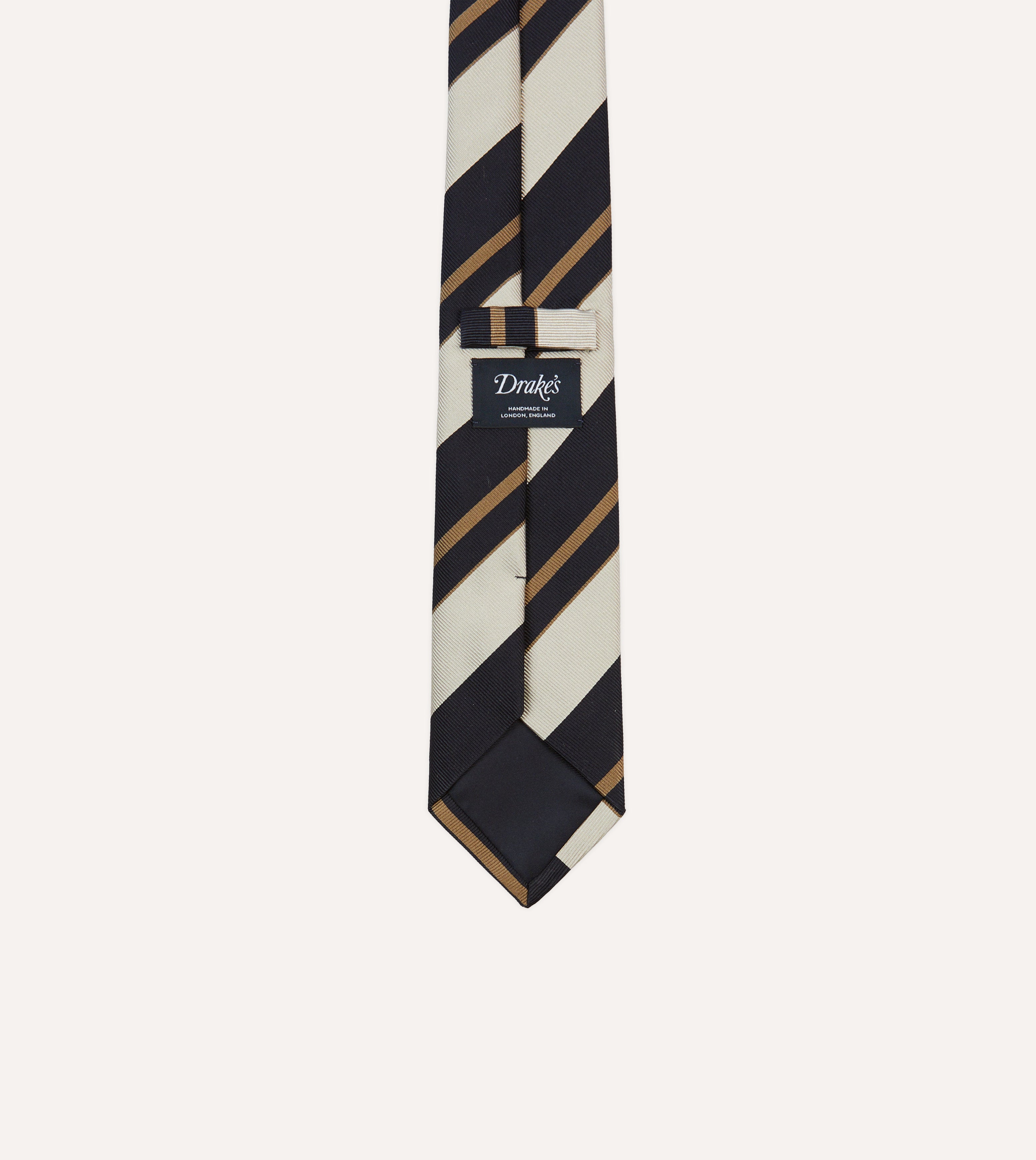 Navy, White & Fawn Striped Repp Silk Tipped Necktie - Perfect for Business Meetings, Weddings & Formal Occasions