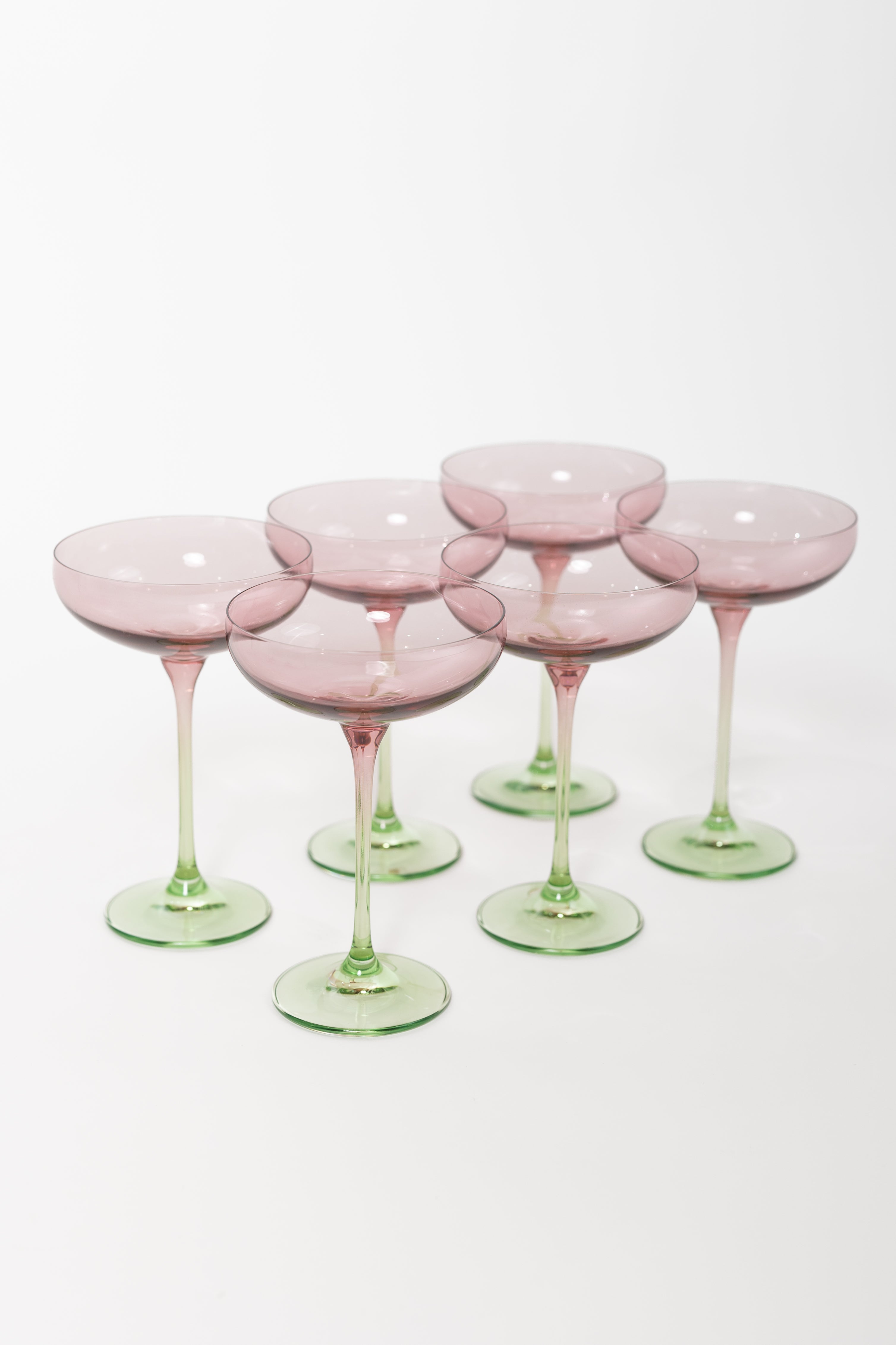 Estelle Colored Champagne Coupe Glasses Set of 6 - Rose & Mint Green Colorblock - Elegant Stemware for Wedding, Bridal Shower & Party Cocktails