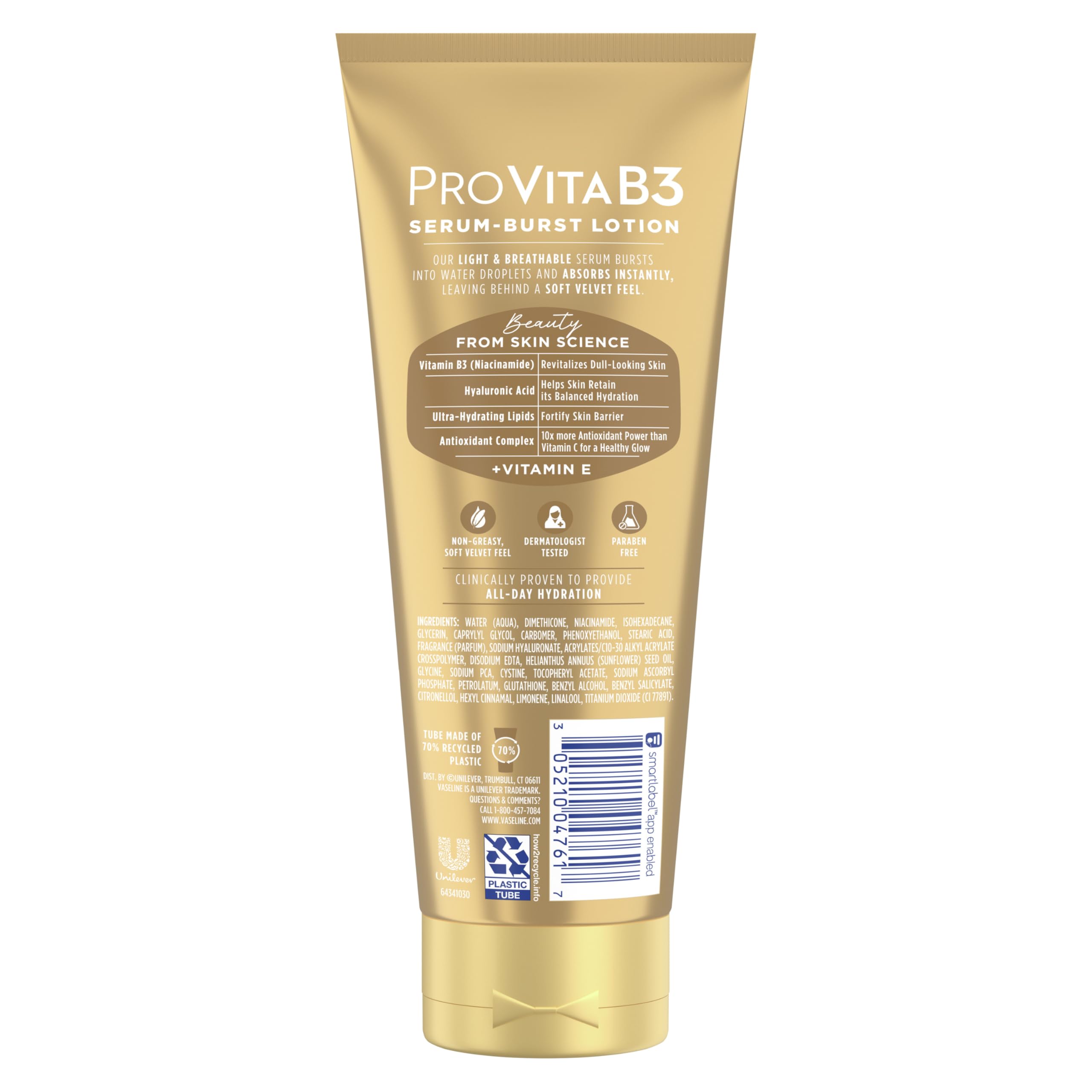 Vaseline Pro VitaB3 Serum Burst Lotion for Healthy Glowing Skin - 7.5 Fl Oz with 10x Vitamin C Antioxidant Power, Vitamin B3, Hyaluronic Acid & Vitamin E | Lightweight Moisturizer for Daily Hydration & Luminous Radiance | Perfect for Dry Skin Care & Nighttime Routine