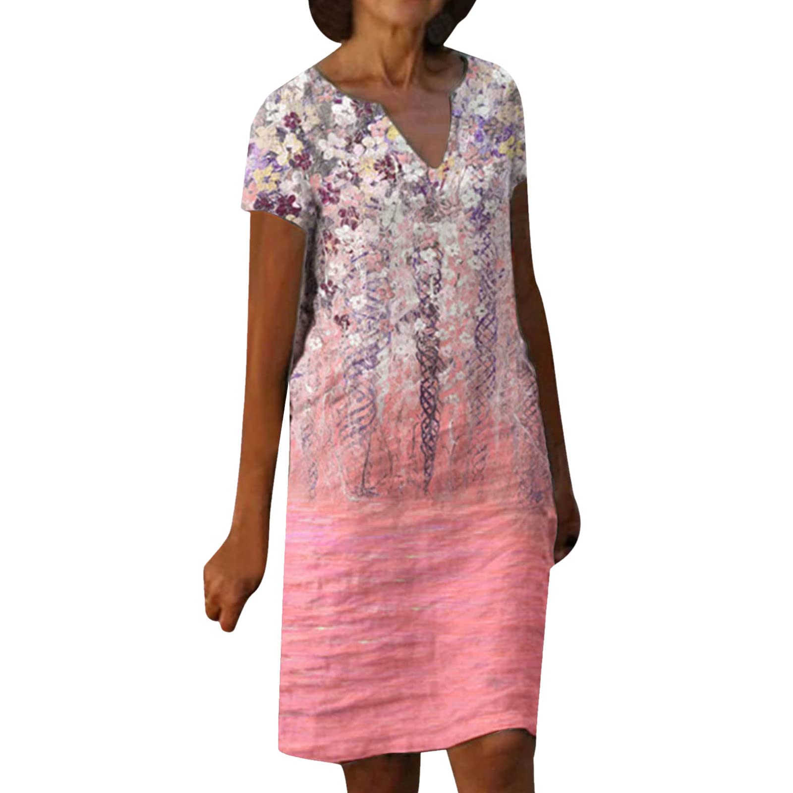 Women's Casual Floral Print Short Sleeve V-Neck Pullover Dress - Retro Elegant Sexy Spring Dress for Women | Perfect for Date Night, Office Wear & Summer Outings