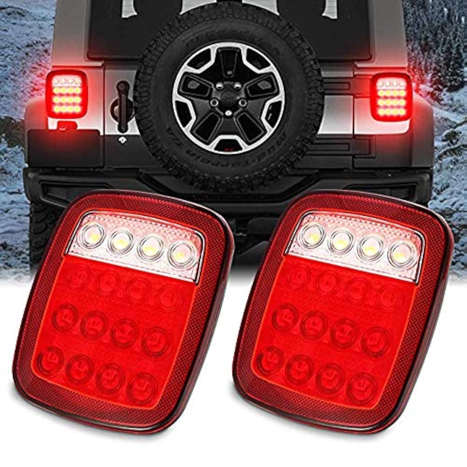 Universal LED Trailer Tail Lights - Brake Turn Signal Reverse Running Back Up Stop Rear Lights for JK CJ Truck Van RV SUV Bus Cargo - DC12V Red/White - 1 Year Warranty (Pack of 2) - Perfect for Night Driving & Heavy Duty Vehicles