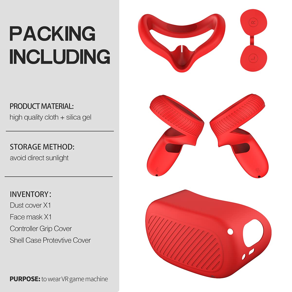 Oculus Quest 2 Silicone Accessories Kit - 4 in 1 Touch Controller Grip Cover, Handle Sleeve, Face Cover & Lens Protector for VR Headset (Red) | Enhanced Comfort & Protection for Gaming & Fitness VR Sessions