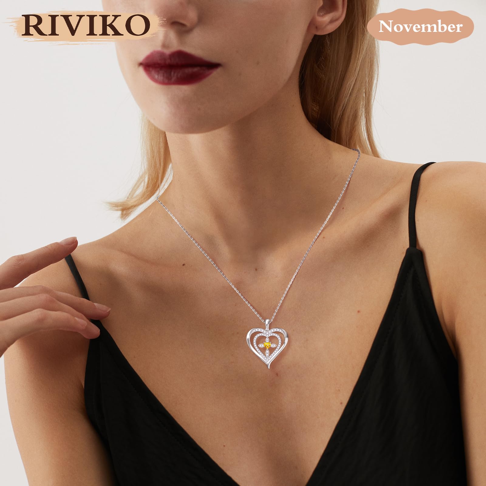 RIVIKO 925 Sterling Silver Cross Birthstone Necklace for Women - Elegant Heart Pendant Necklace, Trendy Anniversary Jewelry & Birthday Gift for Wife, Mother, Friend | Perfect for Christmas, Valentine's Day & Special Occasions
