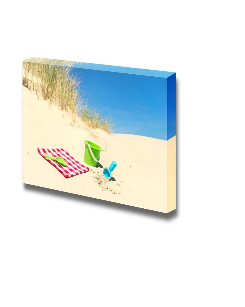 Modern Canvas Wall Art - Picnic and Toys in The Dunes at The Coast | Stretched Gallery Wrap Giclee Print | Ready to Hang | 32x48 Inches | Perfect for Living Room, Bedroom & Office Decor