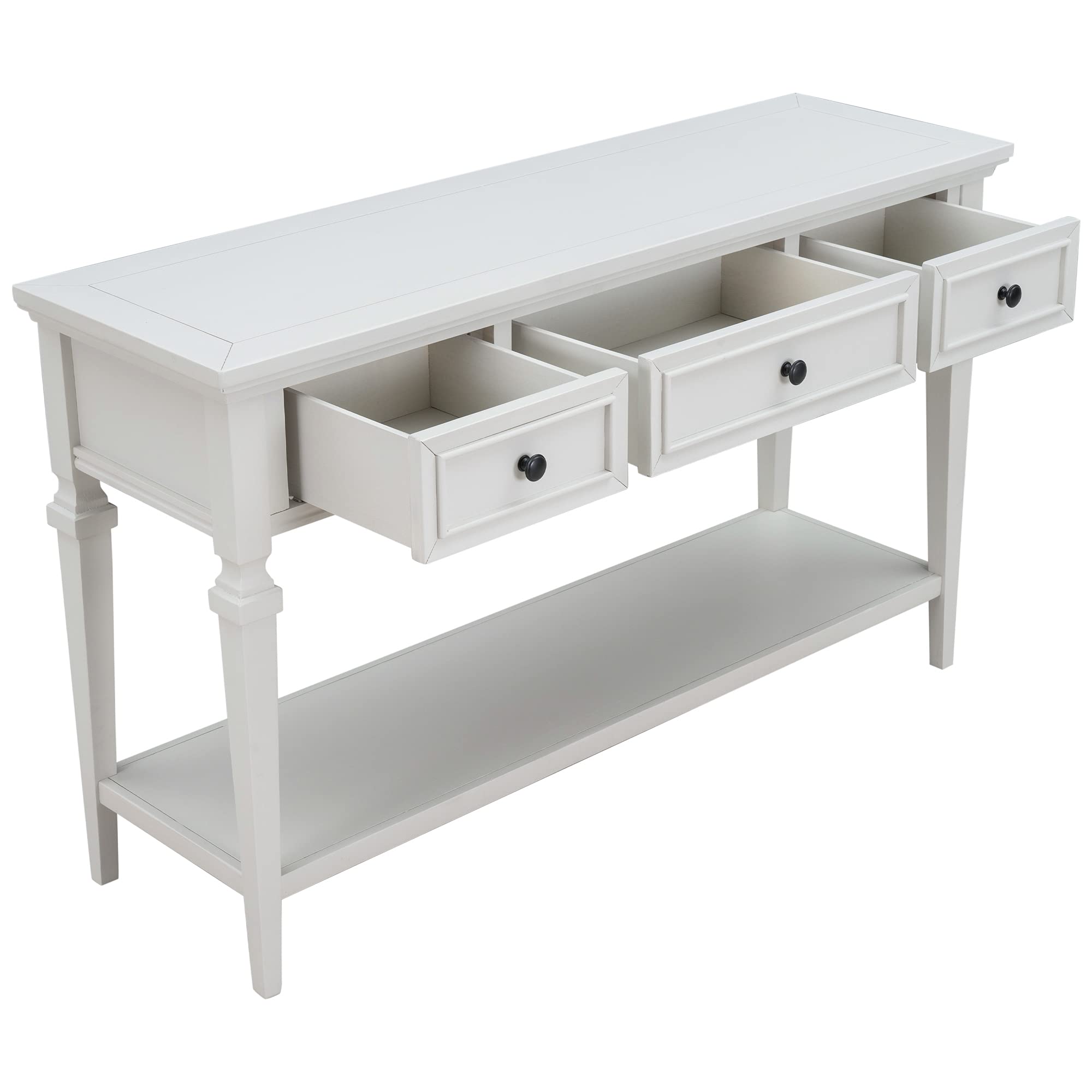 P PURLOVE Retro White Console Table with Drawers & Shelf - Entryway Sofa Table for Living Room, Hallway, Bedroom - Perfect for Small Spaces & Home Decor