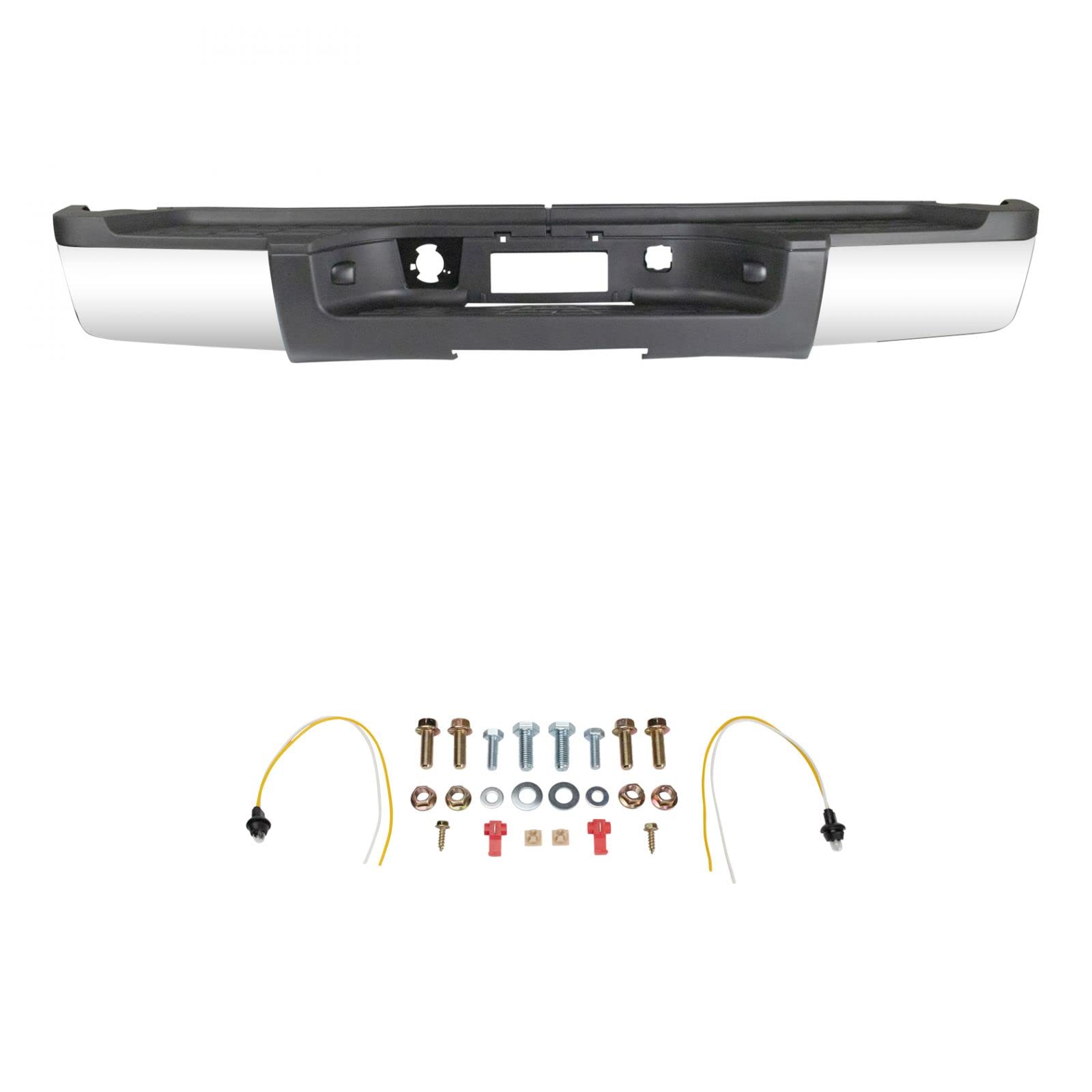Rear Chrome Bumper Assembly with Step Pads, Brackets & Lights for GM Truck - Perfect for Off-Roading, Towing & Truck Customization