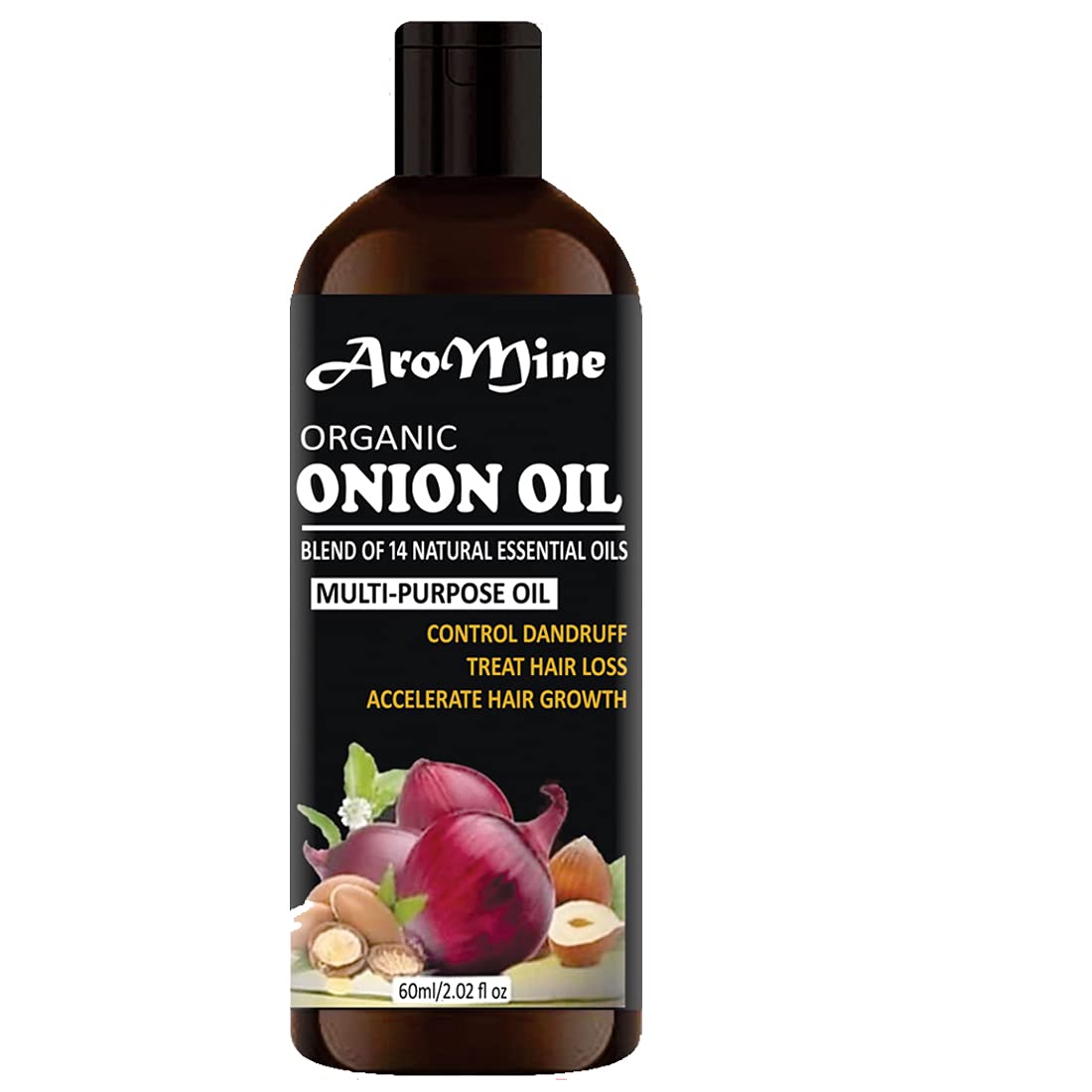 AroMine Premium Onion Hair Oil for Hair Growth & Scalp Care - 60ml Natural Hair Treatment with No Mineral Oil, No Silicones - Promotes Thicker, Stronger Hair for Men & Women - Perfect for Daily Use, Hair Loss Prevention & Healthy Hair Maintenance
