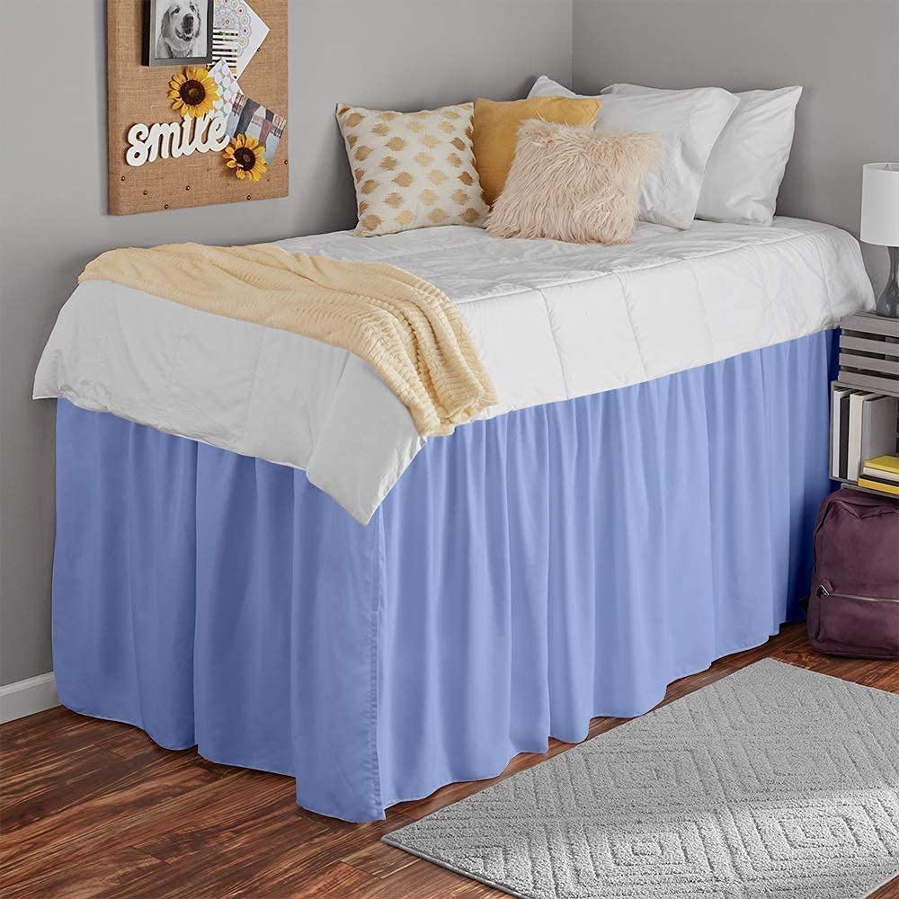 Extra Long Twin-XL Dorm Room Bed Skirt - 100% Soft Microfiber - Light Blue - 42