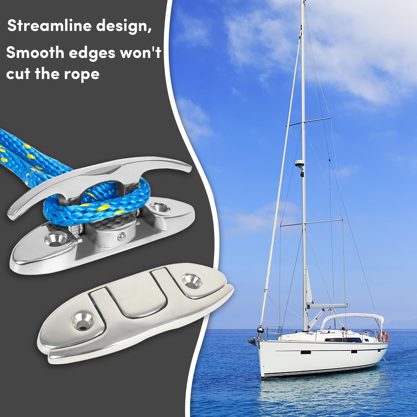 ORLANG 316 Stainless Steel Folding Boat Cleat 4-3/4 Inch & 6 Inch (2 Sizes) - Marine Grade Boat Dock Cleats with SS Bolts & Back Plate - Flip Up Cleat for Deck & Boat (2 or 4 Pack) - Perfect for Docking, Mooring & Marine Applications