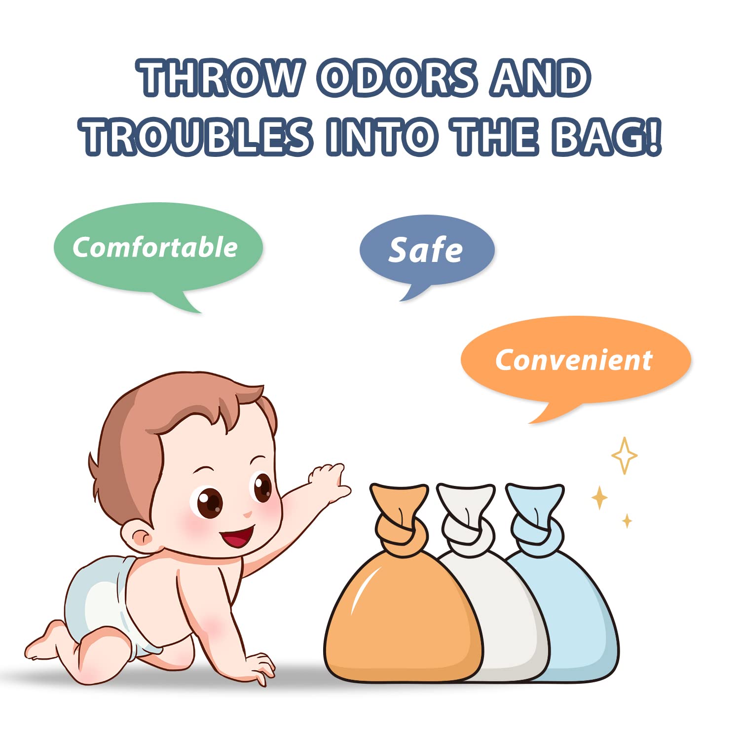 Odor Sealing Disposable Diaper Bags - 120 Count Large Capacity Unscented Trash Bags for Baby Diapers | Safe & Easy to Use | Perfect for Travel, Nursery, and On-the-Go Diaper Changes