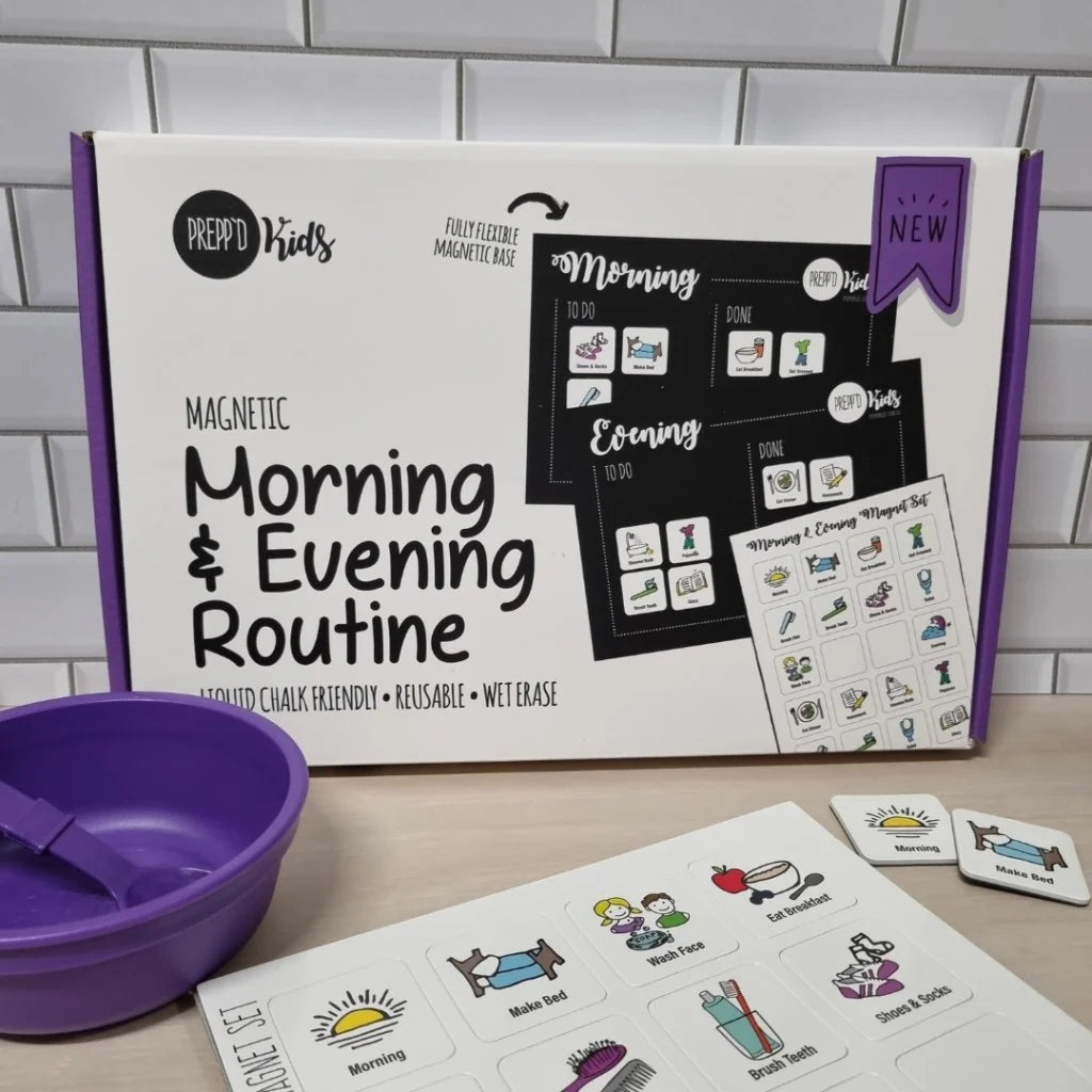 Preppd Kids Morning & Evening Magnetic Routine Chart (A4) - Daily Schedule Planner for Children's Routine Tasks - Perfect for Home, Classroom & Montessori Learning