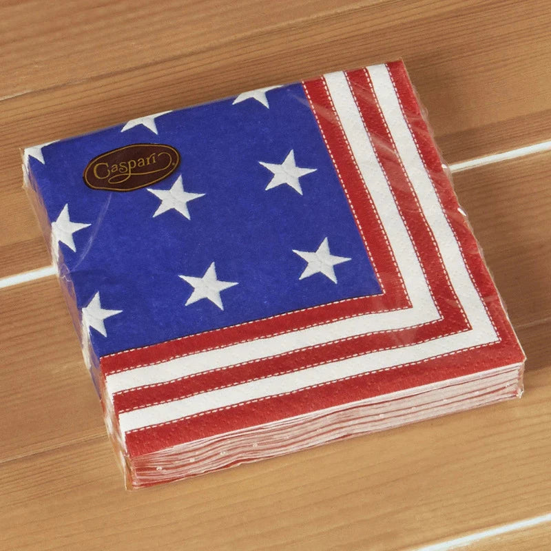Star Spangled Patriotic Cocktail Napkins - 4th of July Party Supplies, American Flag Themed Drink Coasters for Summer BBQs, Weddings & Holiday Celebrations