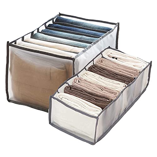 2-Pack Foldable Closet Organizer with 7 Grids - Drawer Storage Bins for Clothes, Jeans & Accessories | Washable & Space-Saving Wardrobe Solution for Bedroom, Closet & Dresser Organization