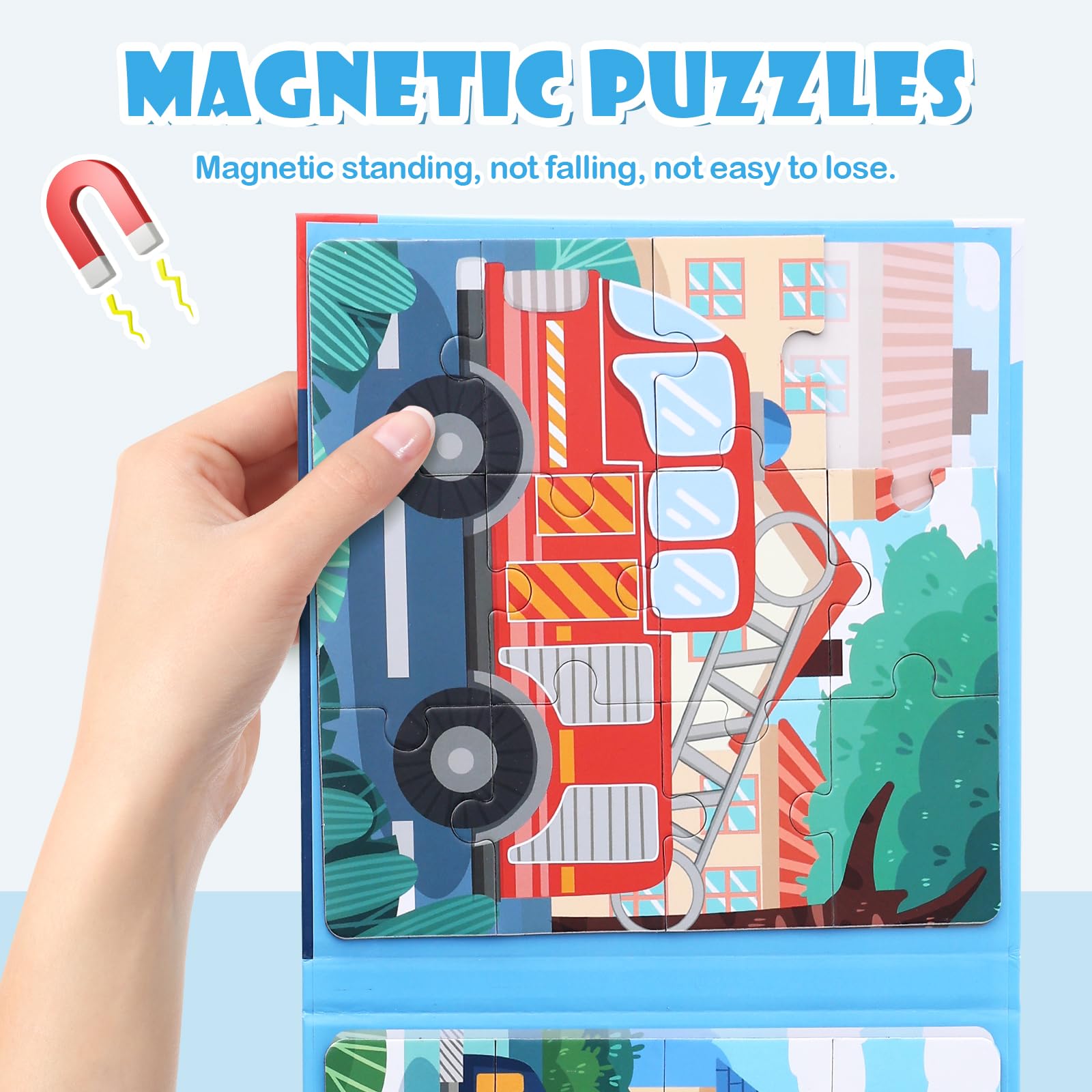 Magnetic Puzzles for Toddlers Ages 3-5 | 3-in-1 Vehicle Jigsaw Puzzle Book with Magnets | Travel & Road Trip Educational Toys for Boys & Girls 4-8 | Perfect for Car Rides, Airplane Travel & Quiet Playtime (12-16-20 Vehicle Set)
