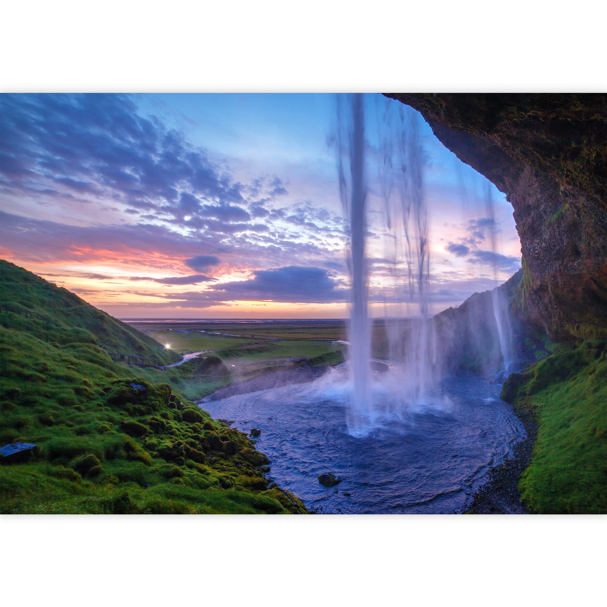 Seljalandfoss Waterfall at Sunset Iceland Wall Mural - 66x96 Inch Removable Self-Adhesive Wallpaper for Living Room, Bedroom & Office Decor - Stunning Landscape Photography Wall Art by Wall26