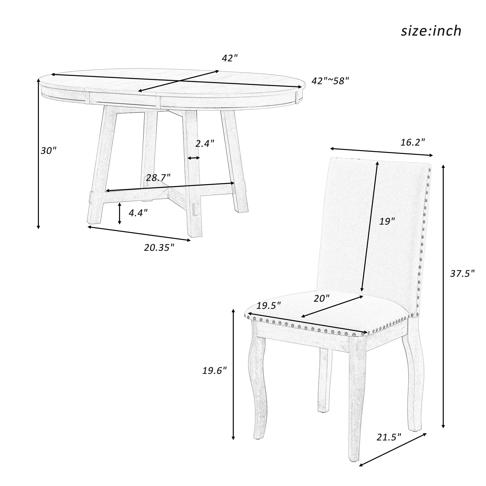 Quarte 5-Piece Farmhouse Dining Table Set - Extendable Wood Round Table & 4 Upholstered Chairs in Espresso - Perfect for Small Spaces & Family Gatherings