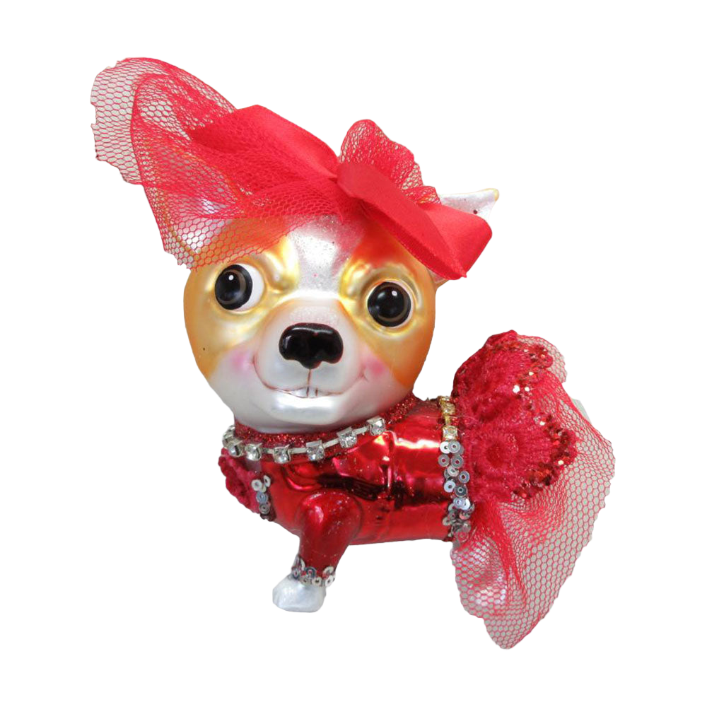 December Diamonds Red Party Dress Chihuahua Dog Christmas Ornament - Perfect for Holiday Tree Decorations, Gift Exchanges & Pet Lover Presents