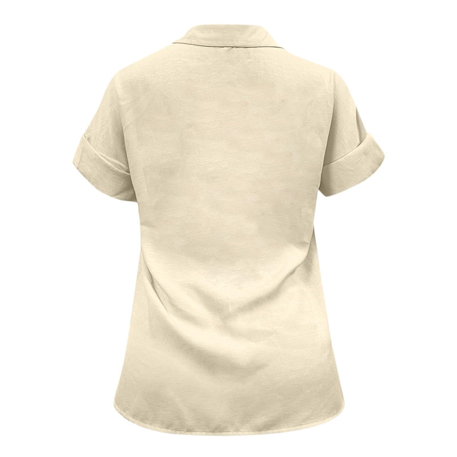 Women's Short Sleeve Linen Button Down Shirt - Casual Cropped Blouse with Solid Lapel | Perfect for Summer Outfits, Beach Wear & Office Casual Style
