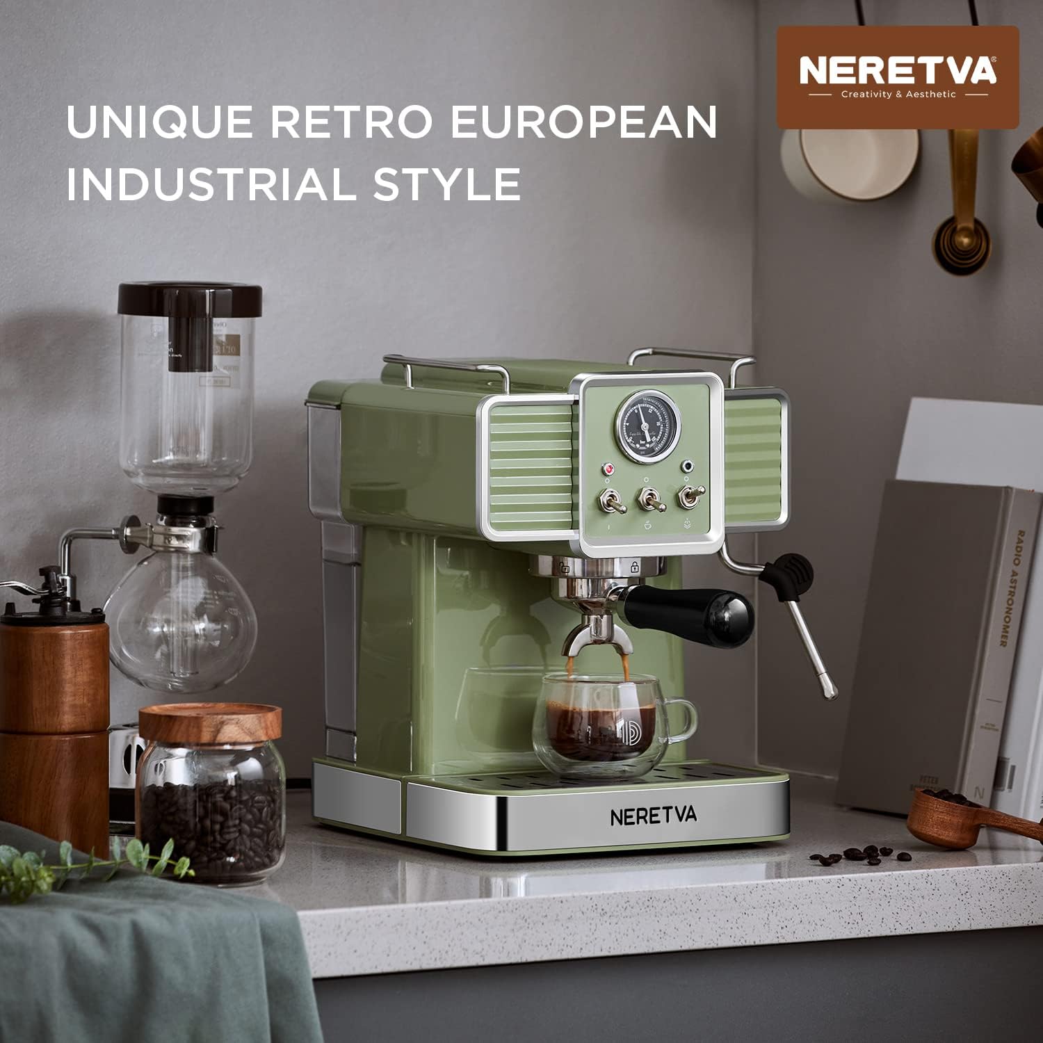 Neretva 15 Bar Espresso Coffee Machine with Milk Frother - Professional Cappuccino & Latte Maker for Home Baristas - 1.6L Removable Water Tank - Perfect for Morning Coffee, Entertaining Guests & Small Cafes
