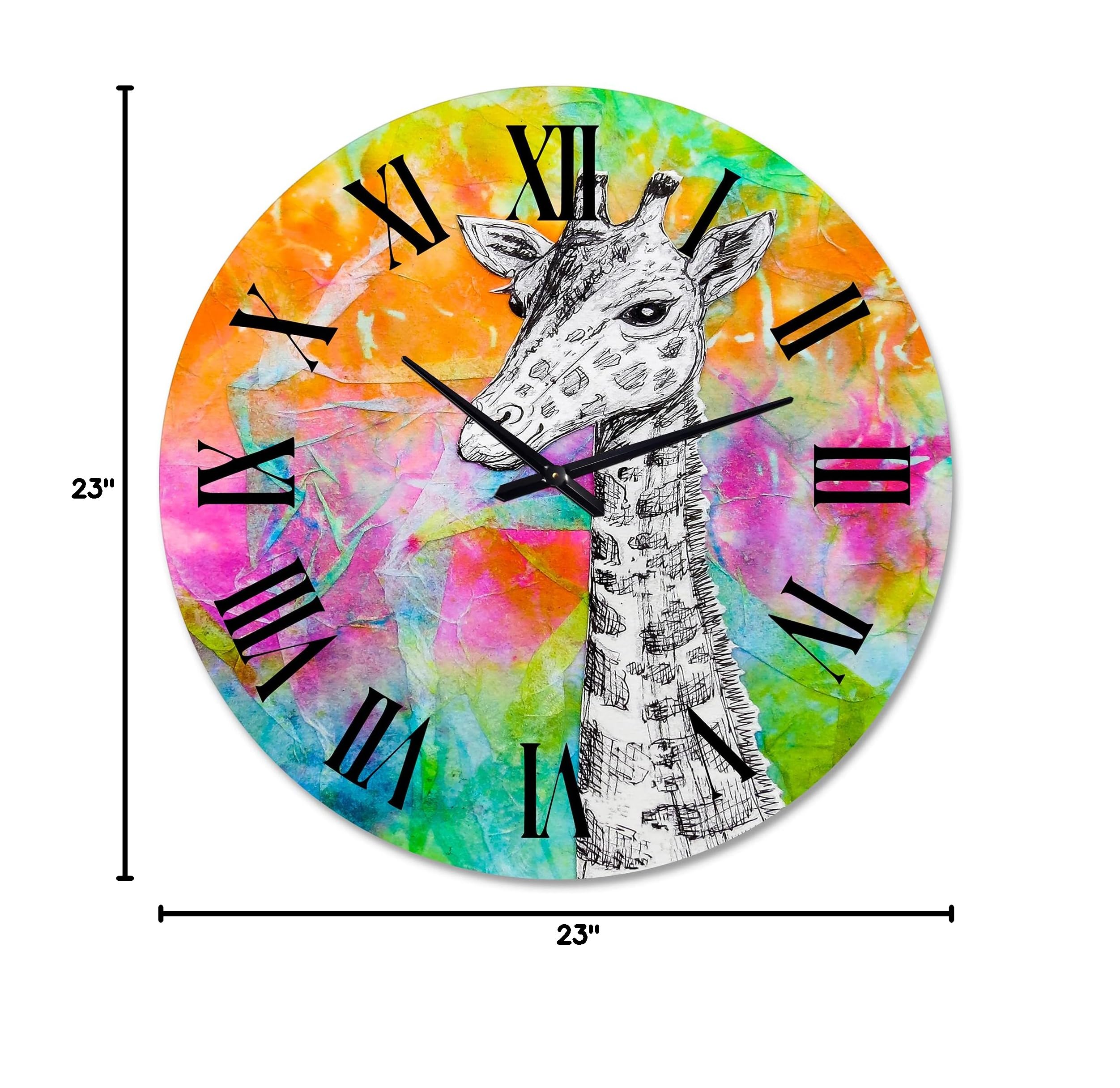 DesignQ Kids Wall Clock - White Giraffe Drawing on Rainbow, Large Animal Wall Clock for Nursery & Playroom Decor | Perfect for Children's Bedroom, Classroom & Play Area