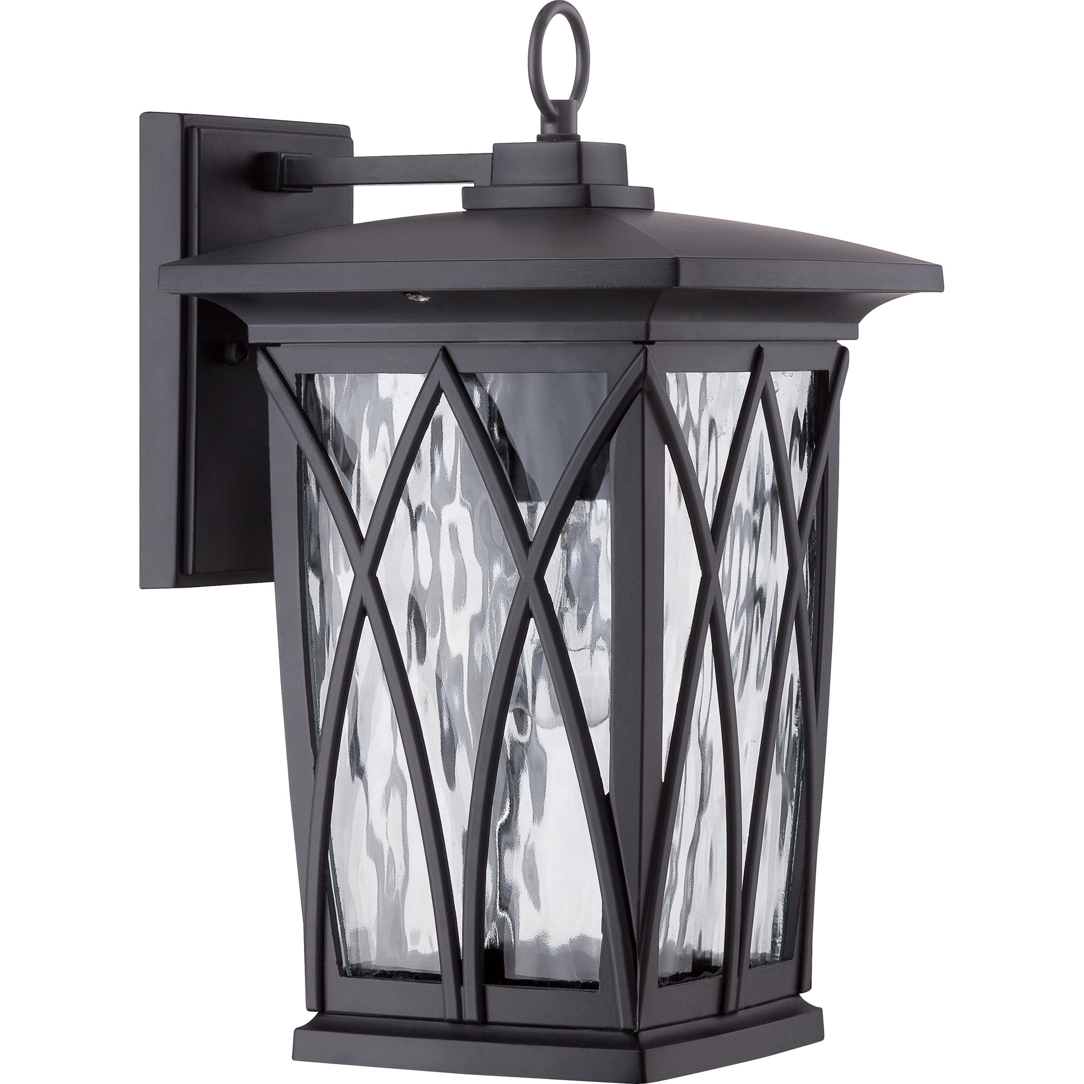 Quoizel Grover 1-Light Mystic Black Outdoor Lantern Lamp with Clear Water Glass Panels - Durable Aluminum Construction Standing Light for Porch, Garden & Patio Lighting