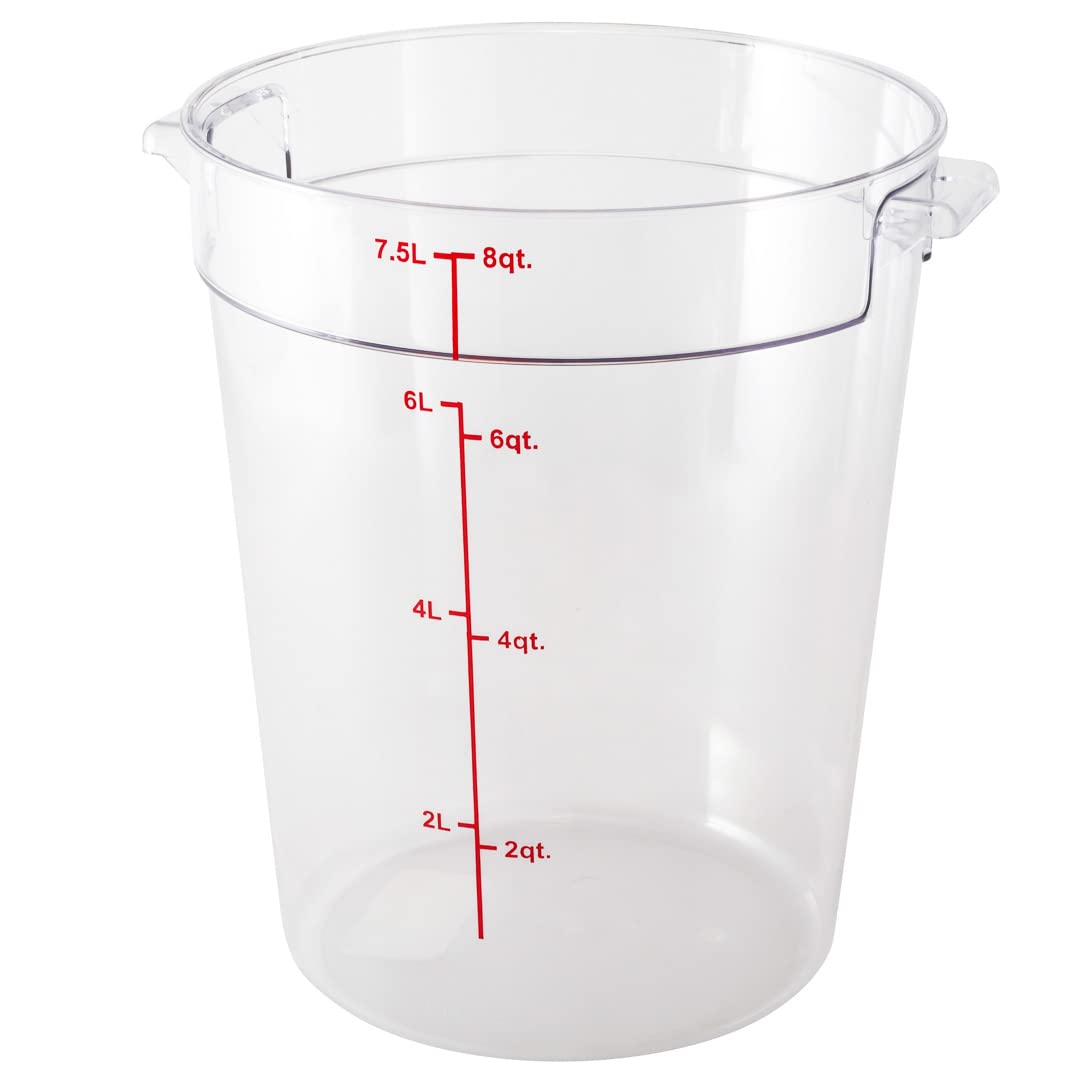 Restaurantware Met Lux 8 Quart (7.6L) Clear Plastic Food Storage Containers - 10-Pack Round Commercial Food Prep Buckets with Volume Markers, Lids Sold Separately | Space-Saving Kitchen Organization for Restaurants, Catering & Bulk Food Storage