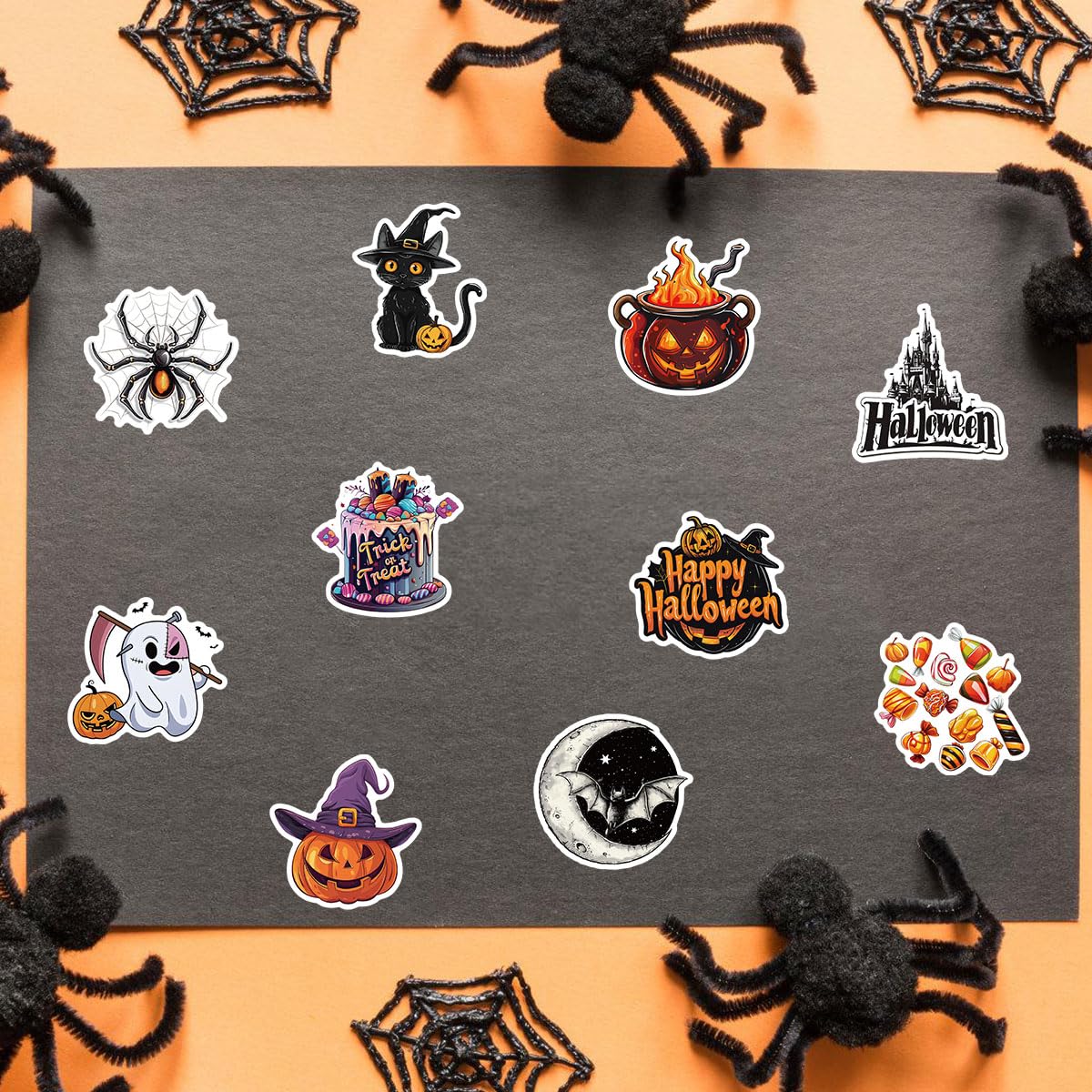 100pcs Unique Halloween Stickers for Kids - Waterproof Vinyl Party Favors, Trick or Treat Decorations - Perfect for Classroom Rewards, Pumpkin Carving, Costume Accessories & Scrapbooking