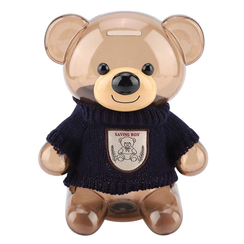 Cartoon Bear Piggy Bank - Transparent Plastic Money Box for Kids Savings, Home Decor & Gift (Blue) | Perfect for Birthday, Allowance & Financial Education