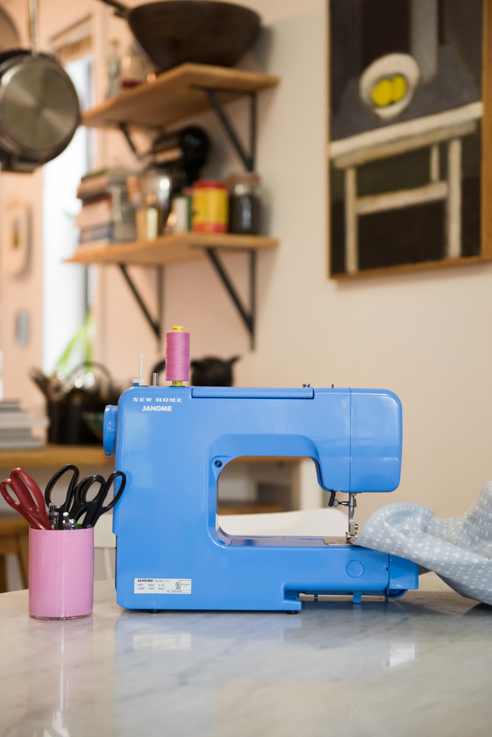 Janome Blue Couture Easy-to-Use Sewing Machine with Interior Metal Frame - Beginner Friendly with Bobbin Diagram & Tutorial Videos | Perfect for DIY Crafts, Home Decor & Fashion Projects
